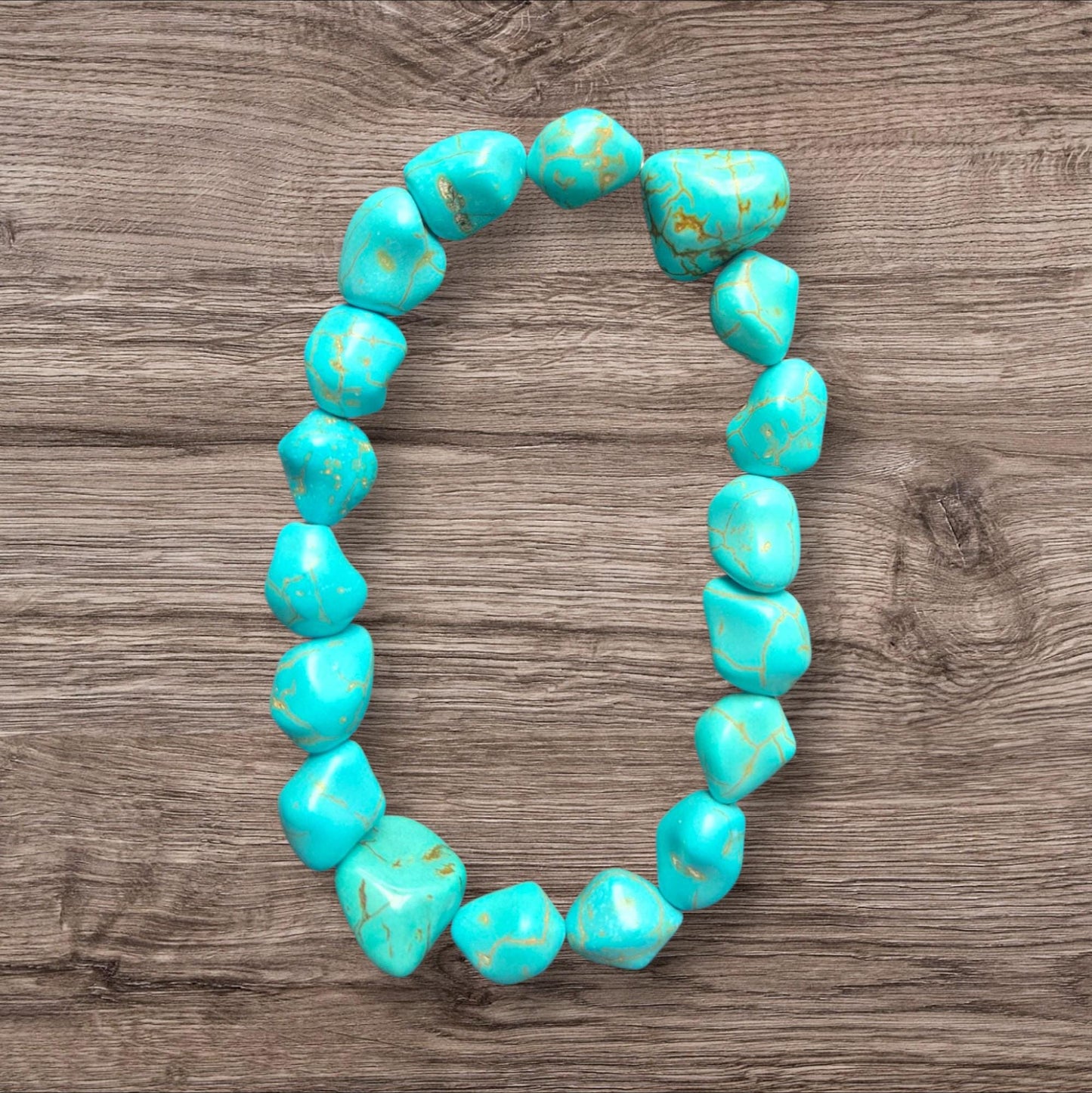 Chunky Turquoise Nugget Crystal Gemstone Throat Chakra Bracelet