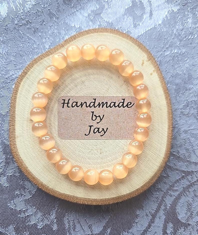 Peach Selenite Crystal Bracelet: Crown Chakra Cleansing, Reiki Charged