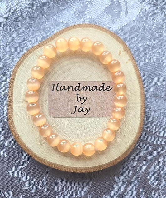 Peach Selenite Crystal Bracelet: Crown Chakra Cleansing, Reiki Charged