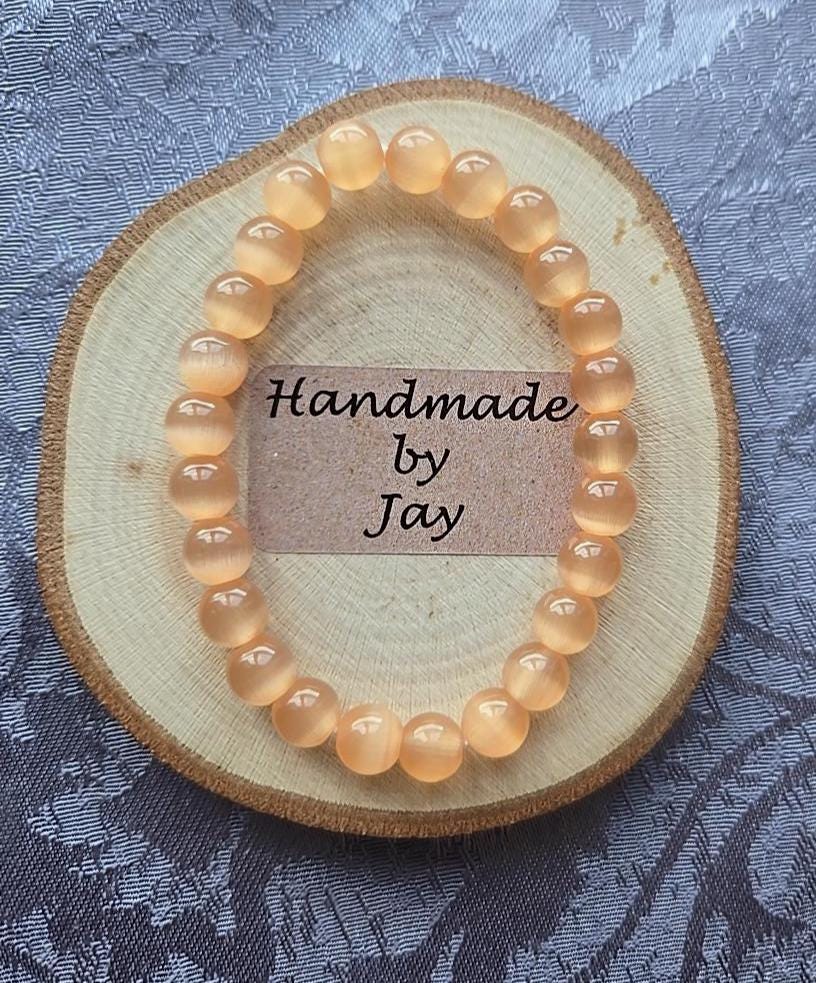 Peach Selenite Crystal Bracelet: Crown Chakra Cleansing, Reiki Charged