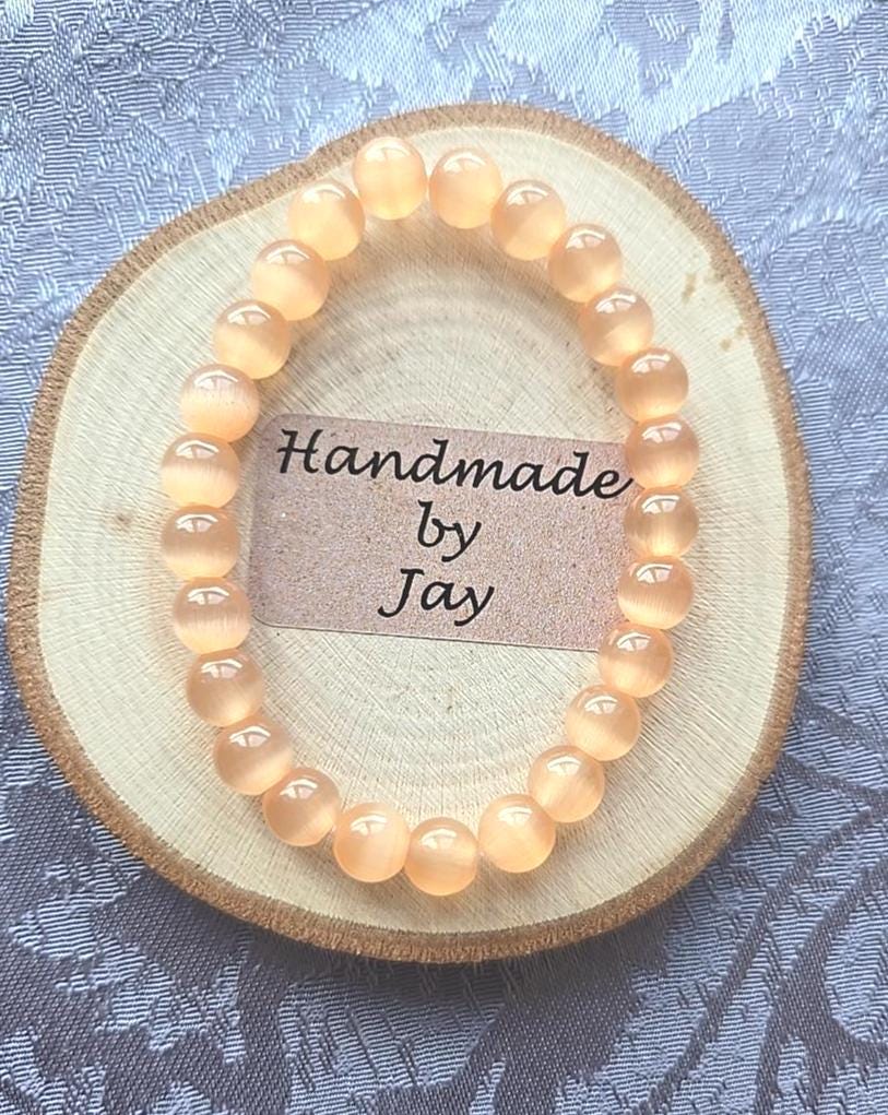 Peach Selenite Crystal Bracelet: Crown Chakra Cleansing, Reiki Charged