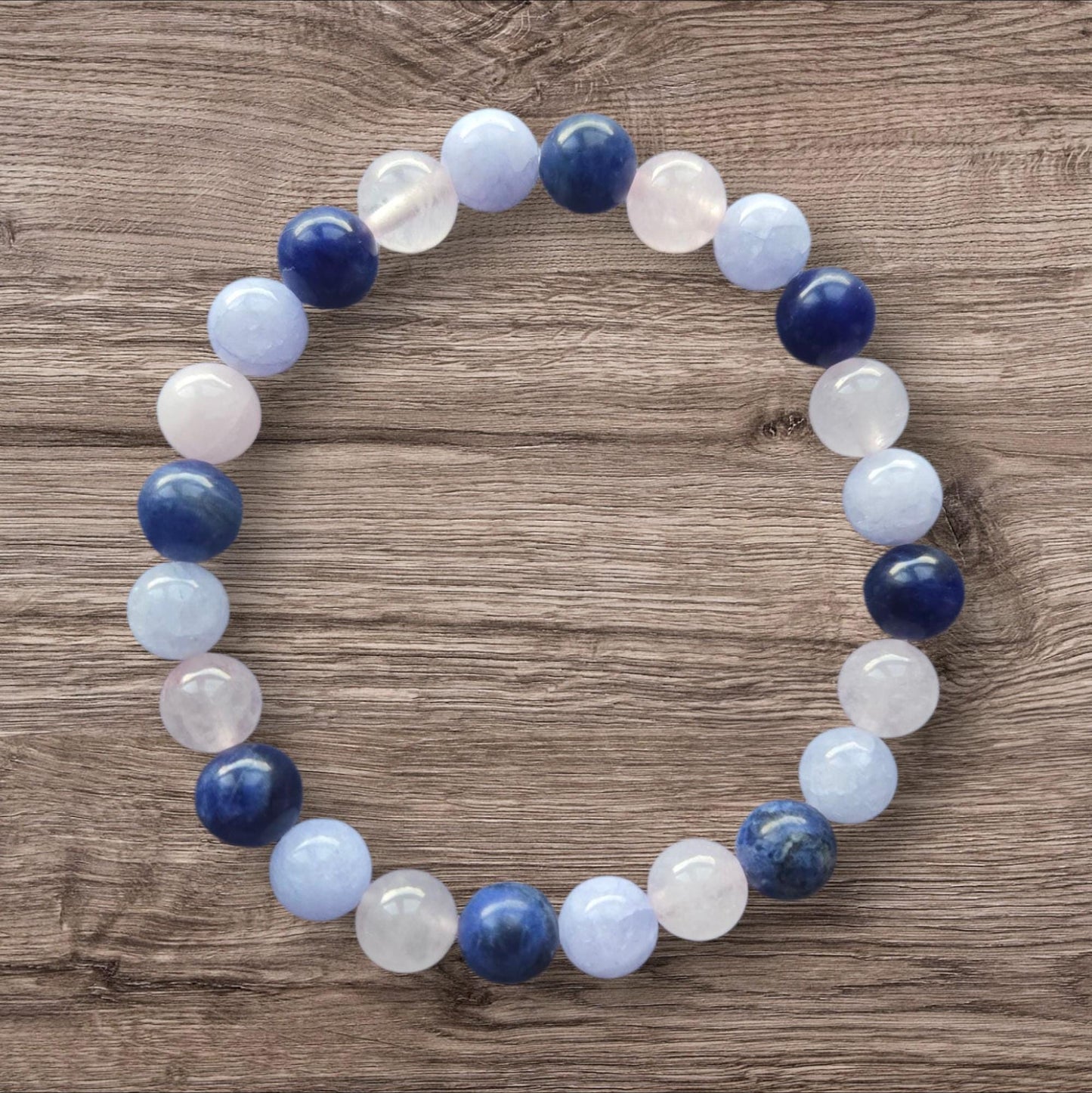 Angelite, Sodalite, Rose Quartz Crystal Gemstone Beaded Bracelet