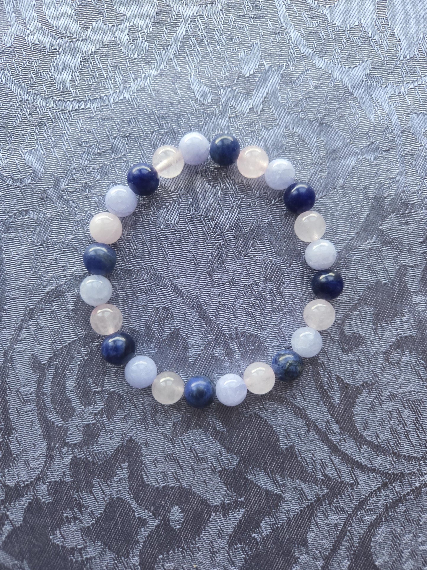 Angelite, Sodalite, Rose Quartz Crystal Gemstone Beaded Bracelet