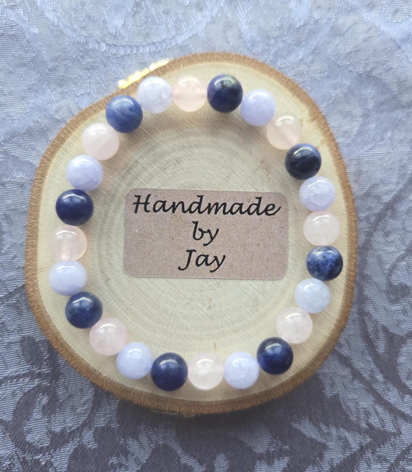 Angelite, Sodalite, Rose Quartz Crystal Gemstone Beaded Bracelet
