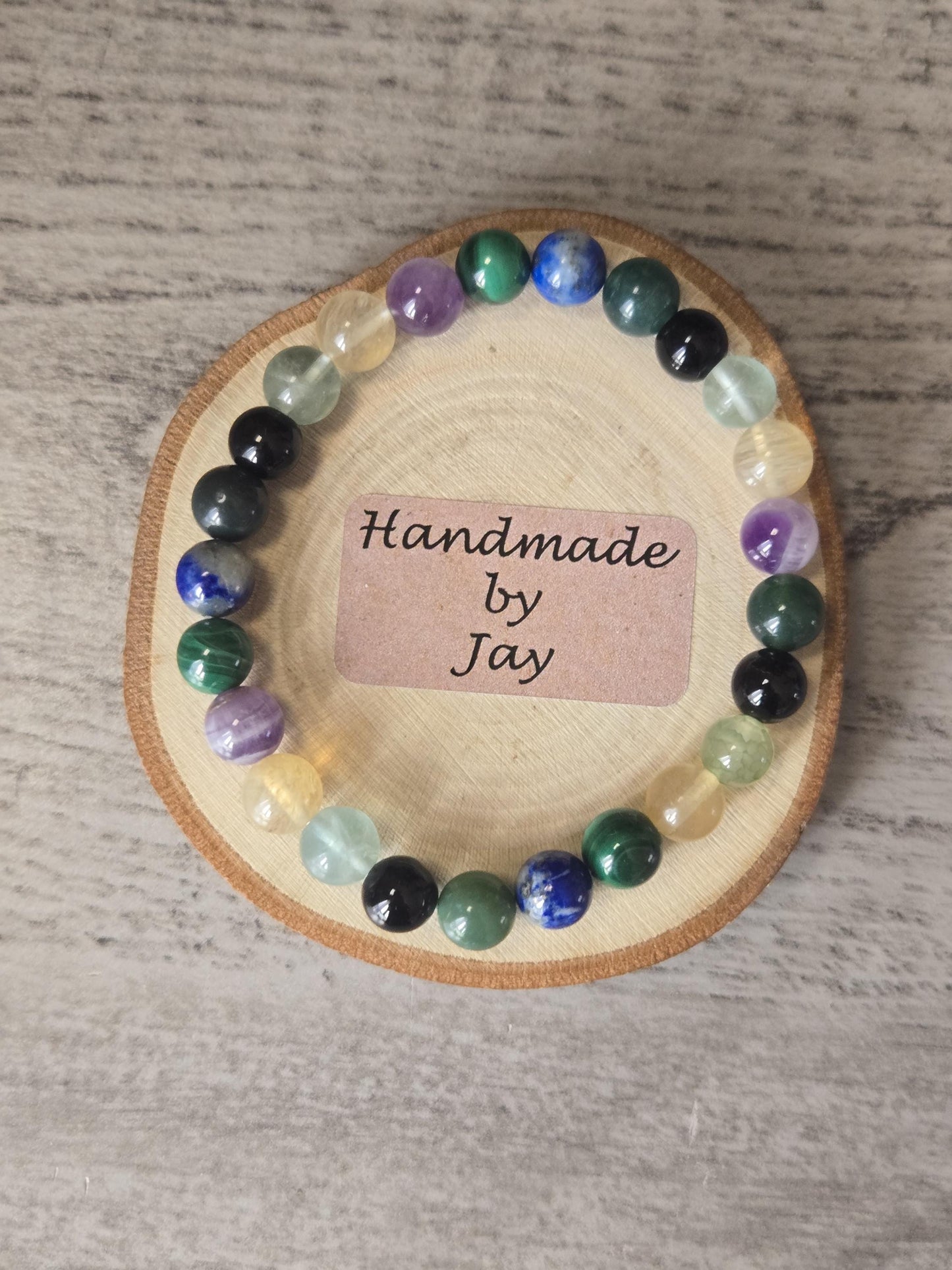 Malachite, Amethyst, Black Tourmaline, Moss Agate, Lapis Lazuli & Citrine Crystal Gemstone Bracelet