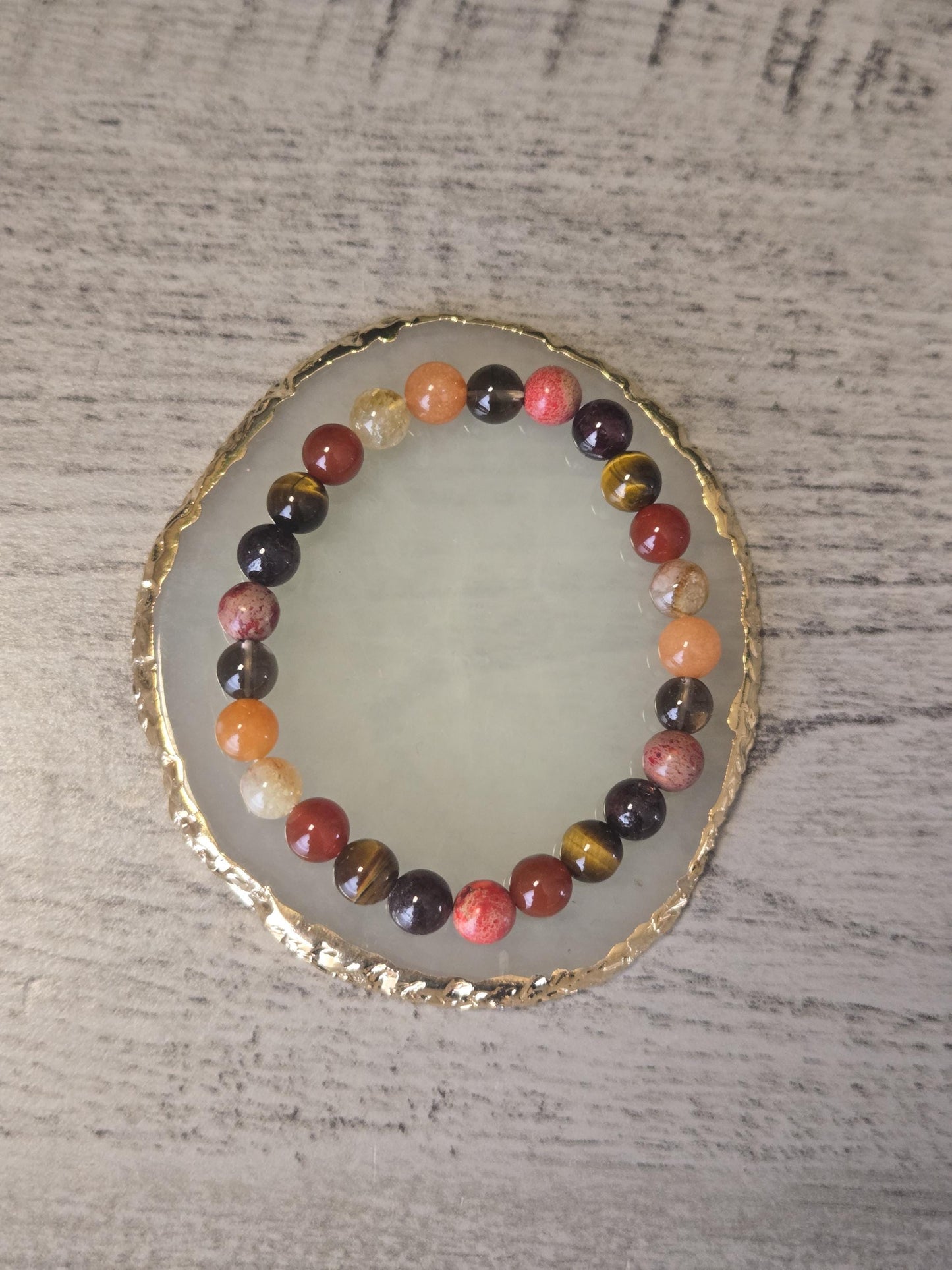 Tigers Eye, Jasper, Citrine, Sunstone & Carnelian Sacral & Solar Plexus Chakra Crystal Gemstone Beaded Bracelet