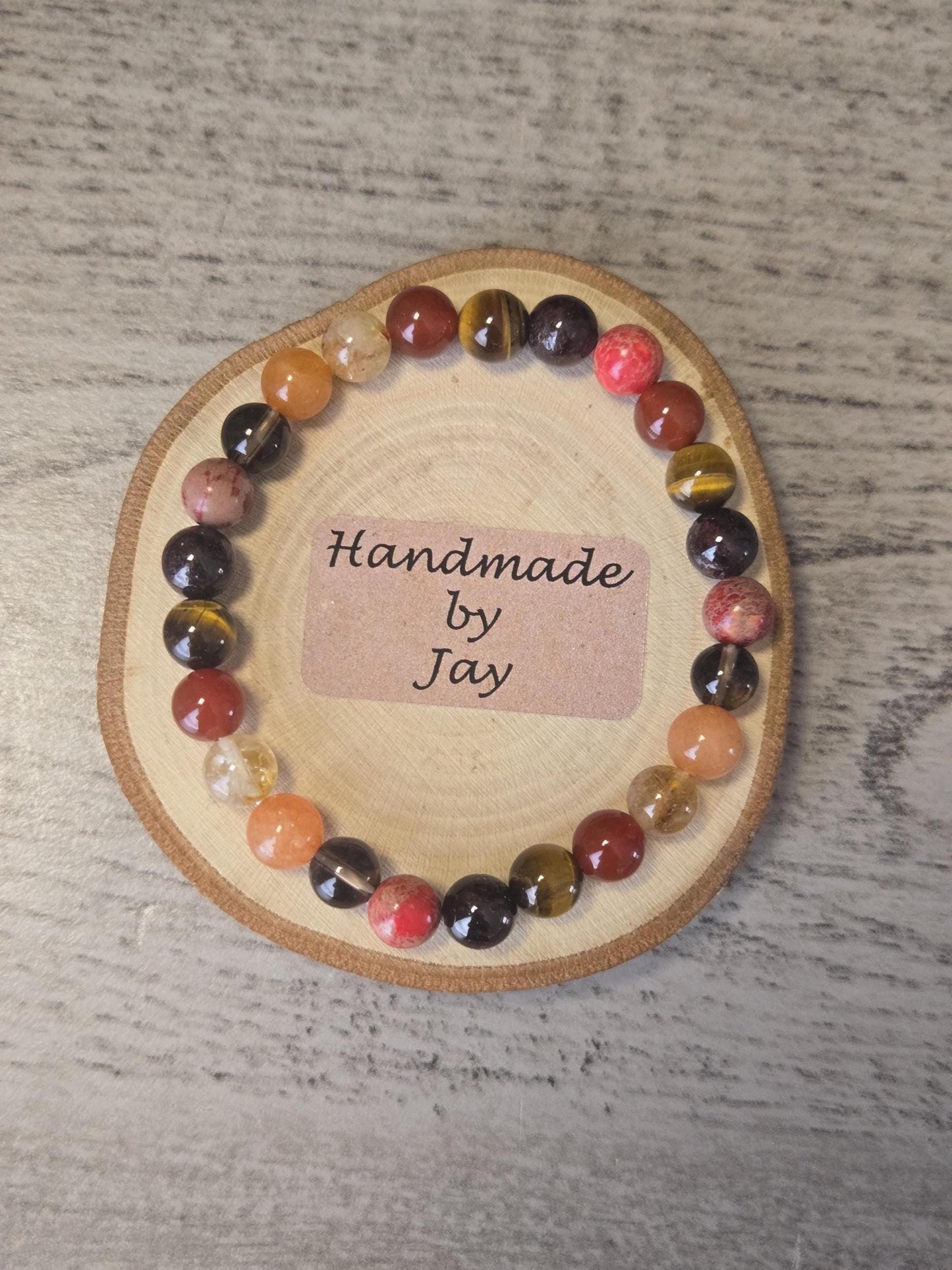 Tigers Eye, Jasper, Citrine, Sunstone & Carnelian Sacral & Solar Plexus Chakra Crystal Gemstone Beaded Bracelet