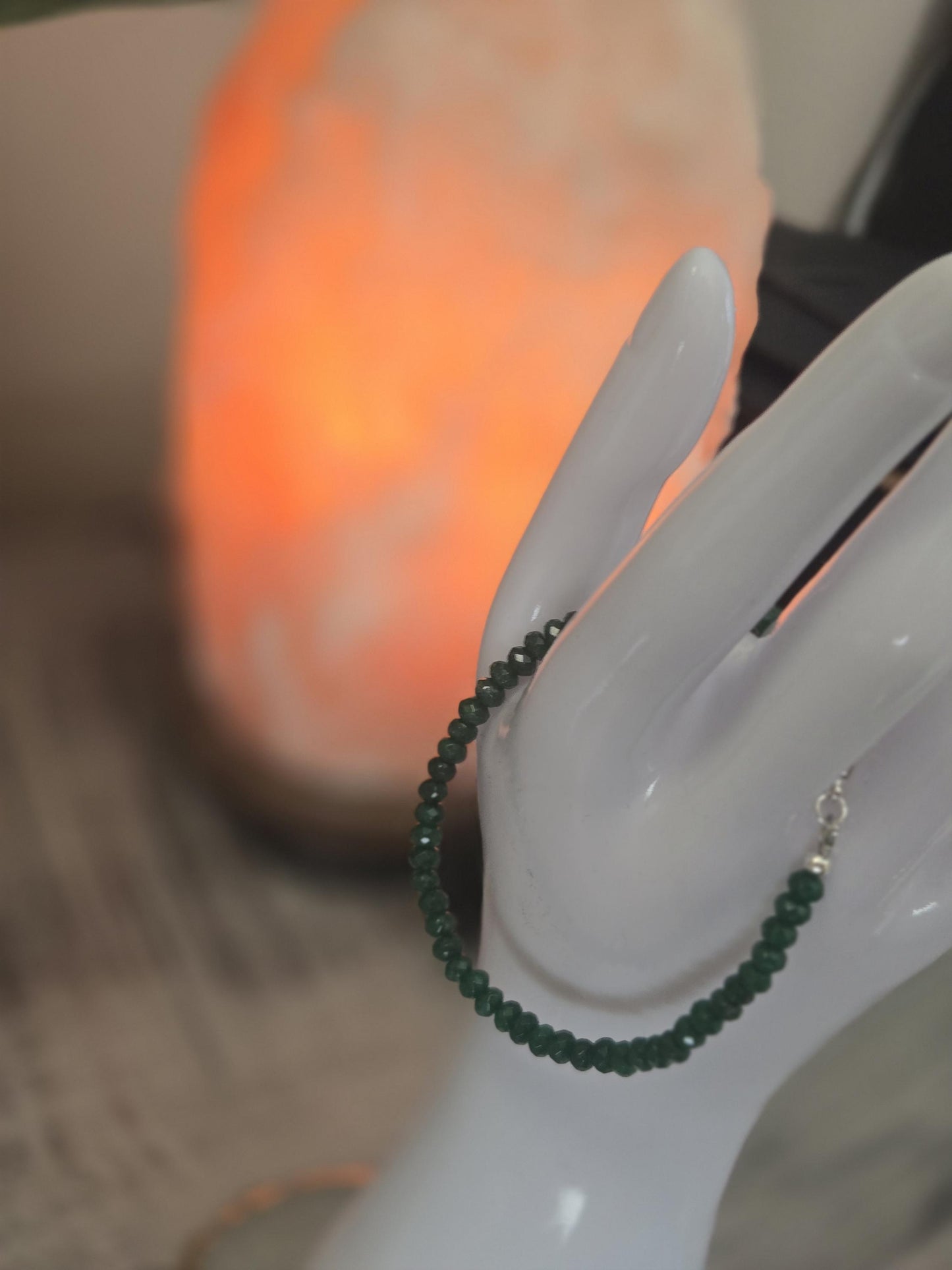 4mm Faceted Emerald Crystal Healing Beaded 925 Sterling Silver Gemstone Bracelet