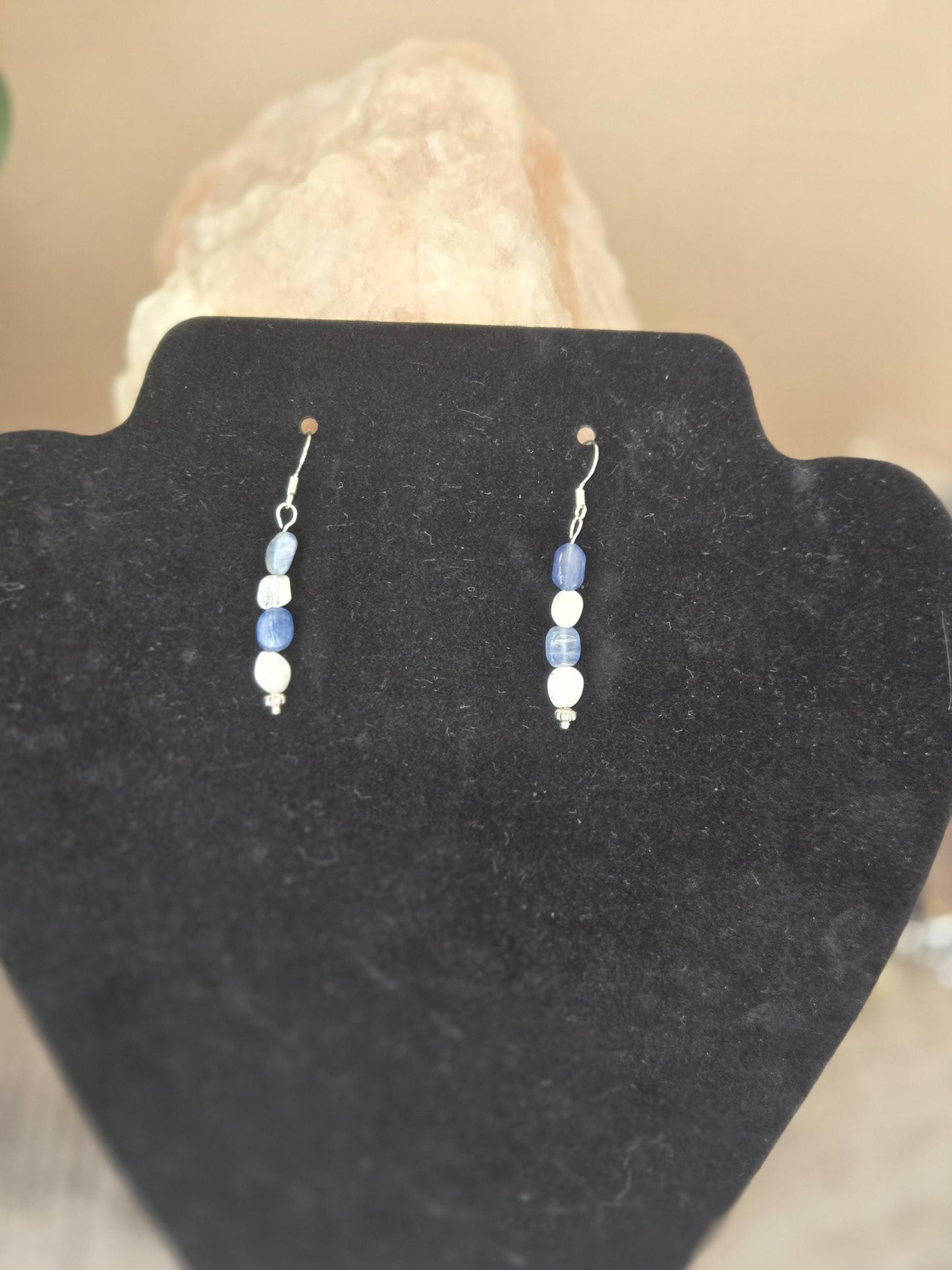 AAA Natural Kyanite and Moonstone Crystal Stone Earrings in Gold or 925 Silver