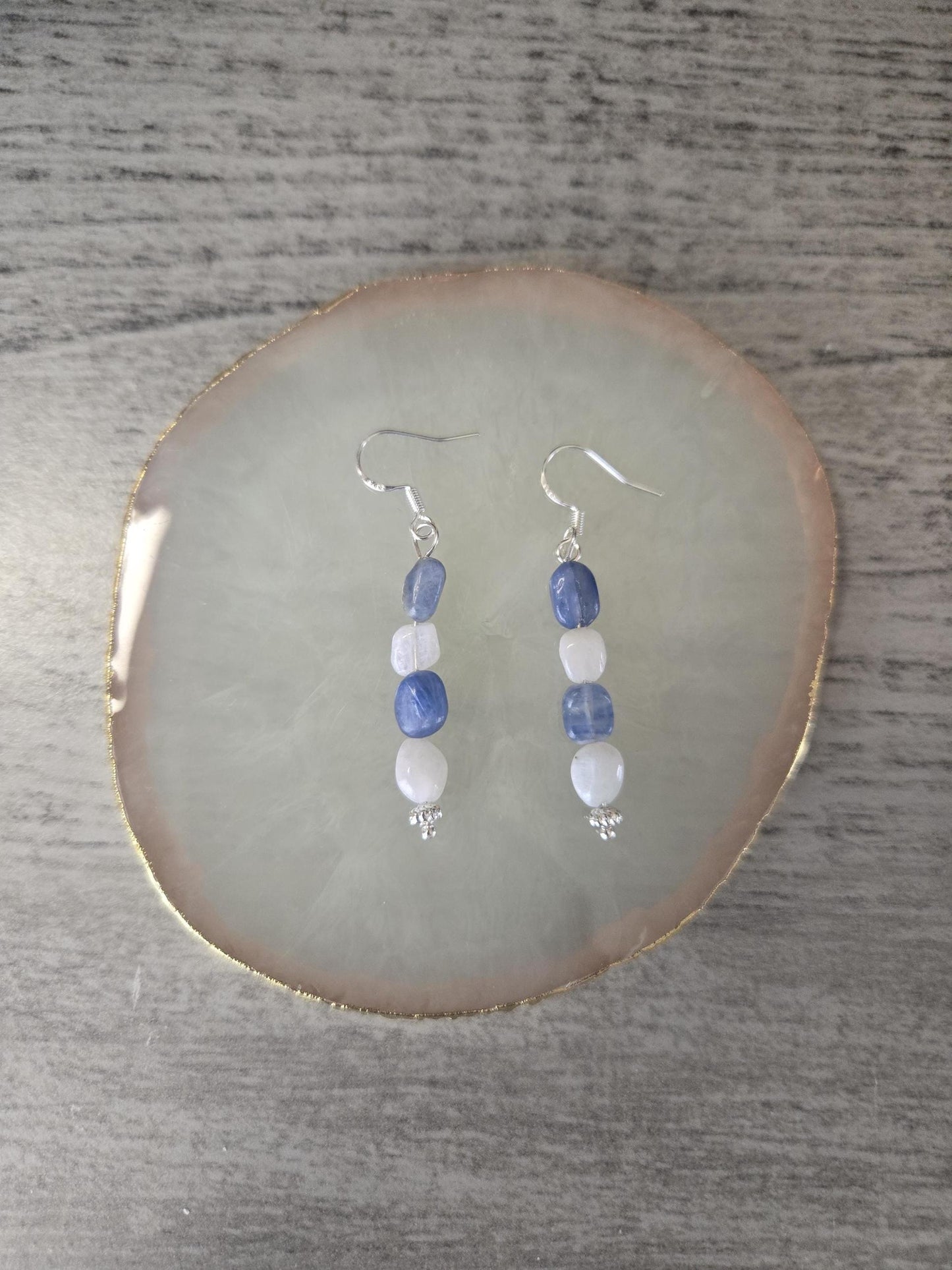 AAA Natural Kyanite and Moonstone Crystal Stone Earrings in Gold or 925 Silver