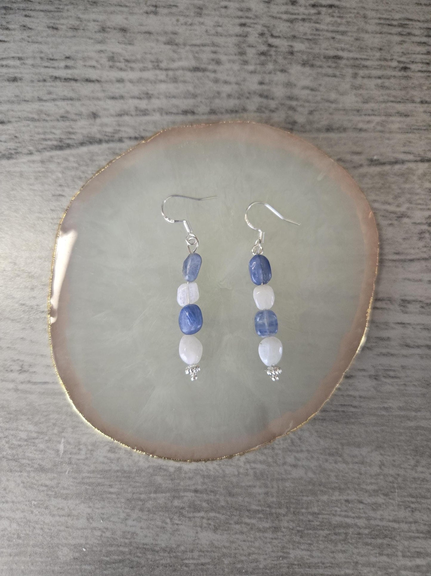 Kyanite Moonstone Crystal Healing Earrings: 925 Silver or Gold