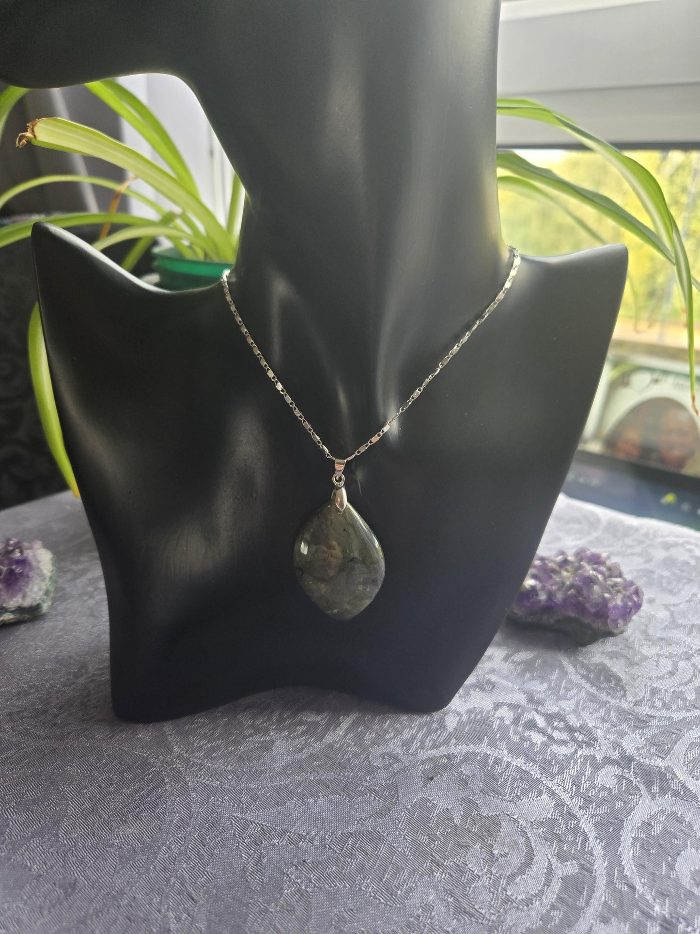 Natural Large Labradorite Crystal Healing Gemstone Pendant