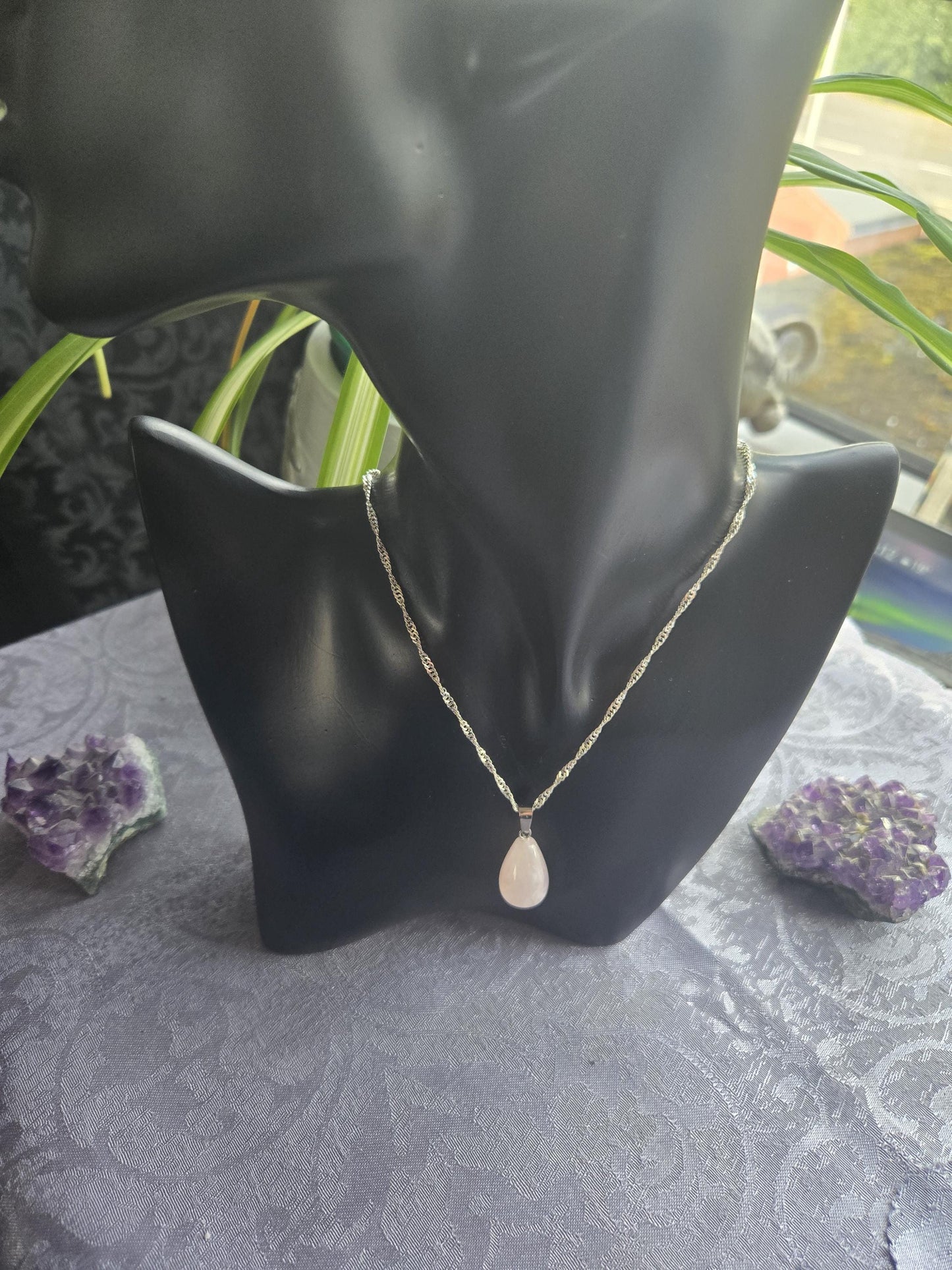 Rose Quartz for Love & Self-Esteem  Pear Shape Crystal Heart Chakra Pendant
