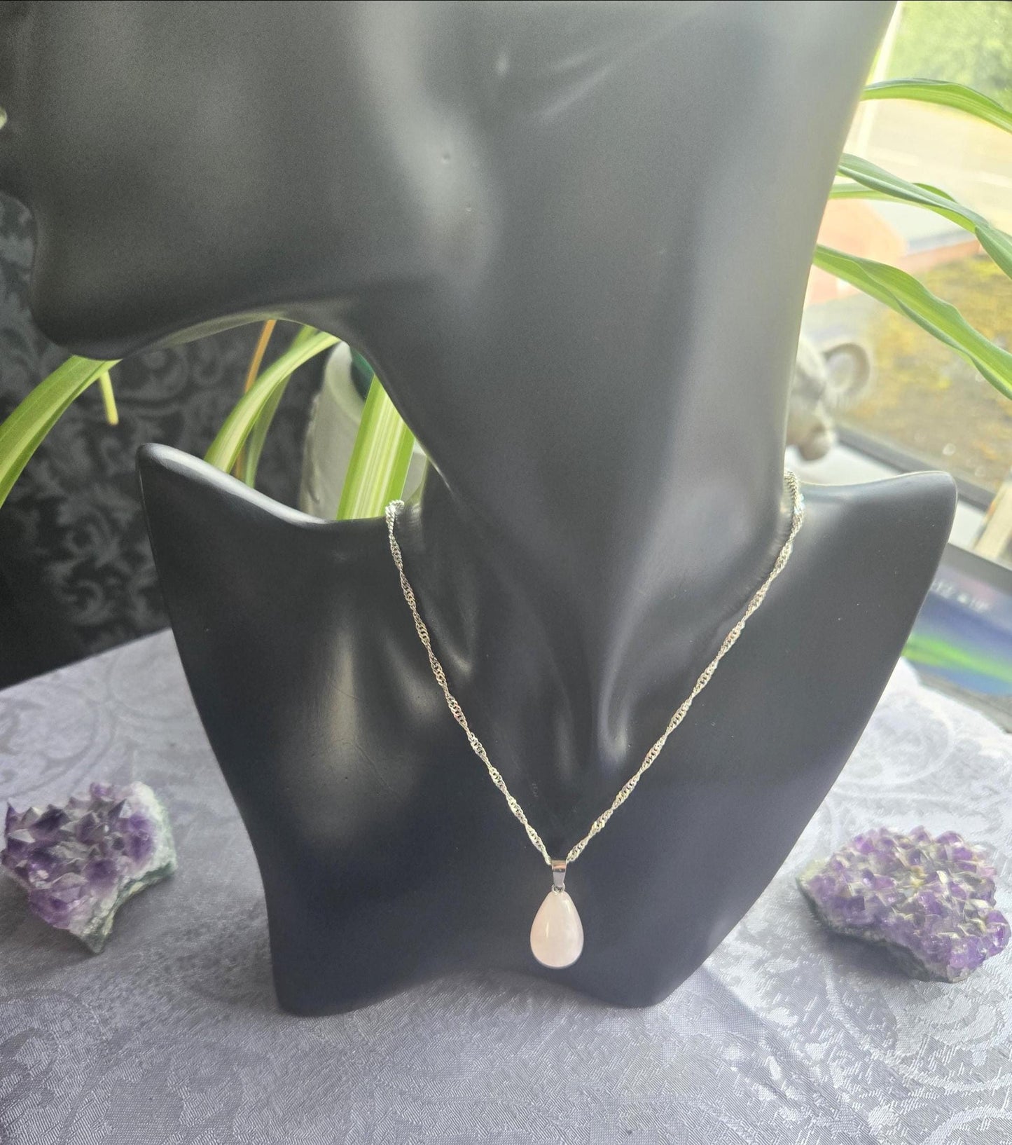 Rose Quartz for Love & Self-Esteem  Pear Shape Crystal Healing Heart Chakra Pendant