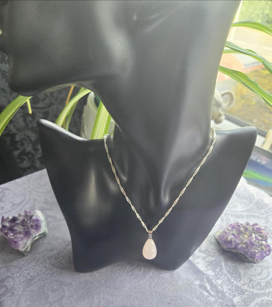 Rose Quartz for Love & Self-Esteem  Pear Shape Crystal Heart Chakra Pendant