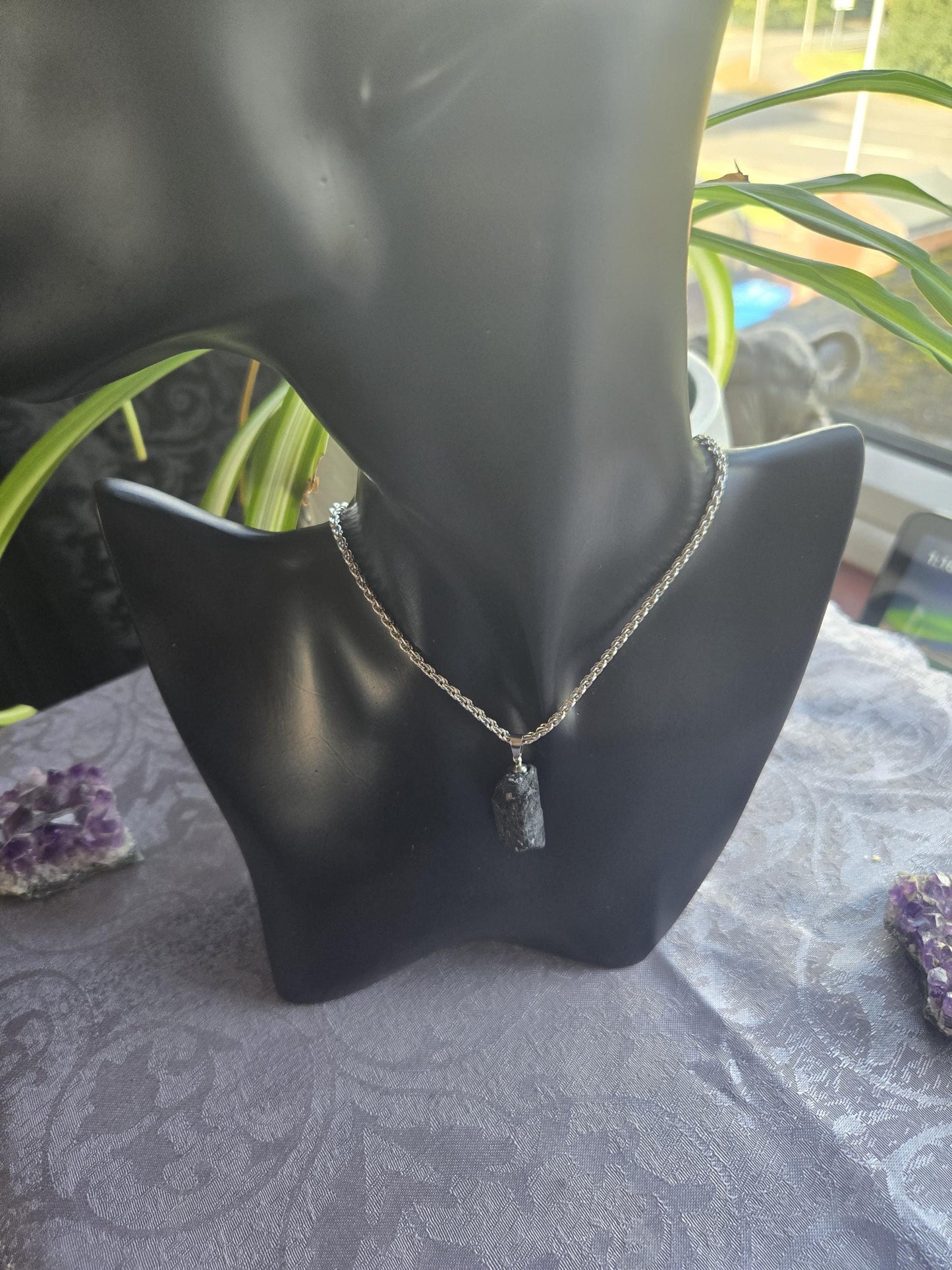 Natural Black Tourmaline Protection Crystal Gemstone Pendant
