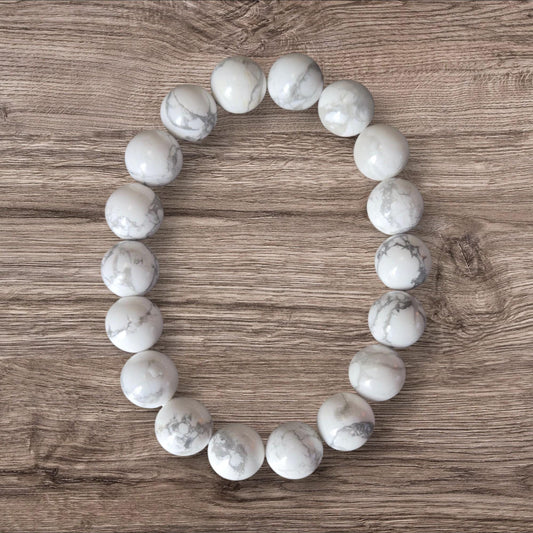 10mm Howlite for Anxiety &  Grounding Crystal Healing Gemstone  Bracelet.  Stress Relief Bracelet.
