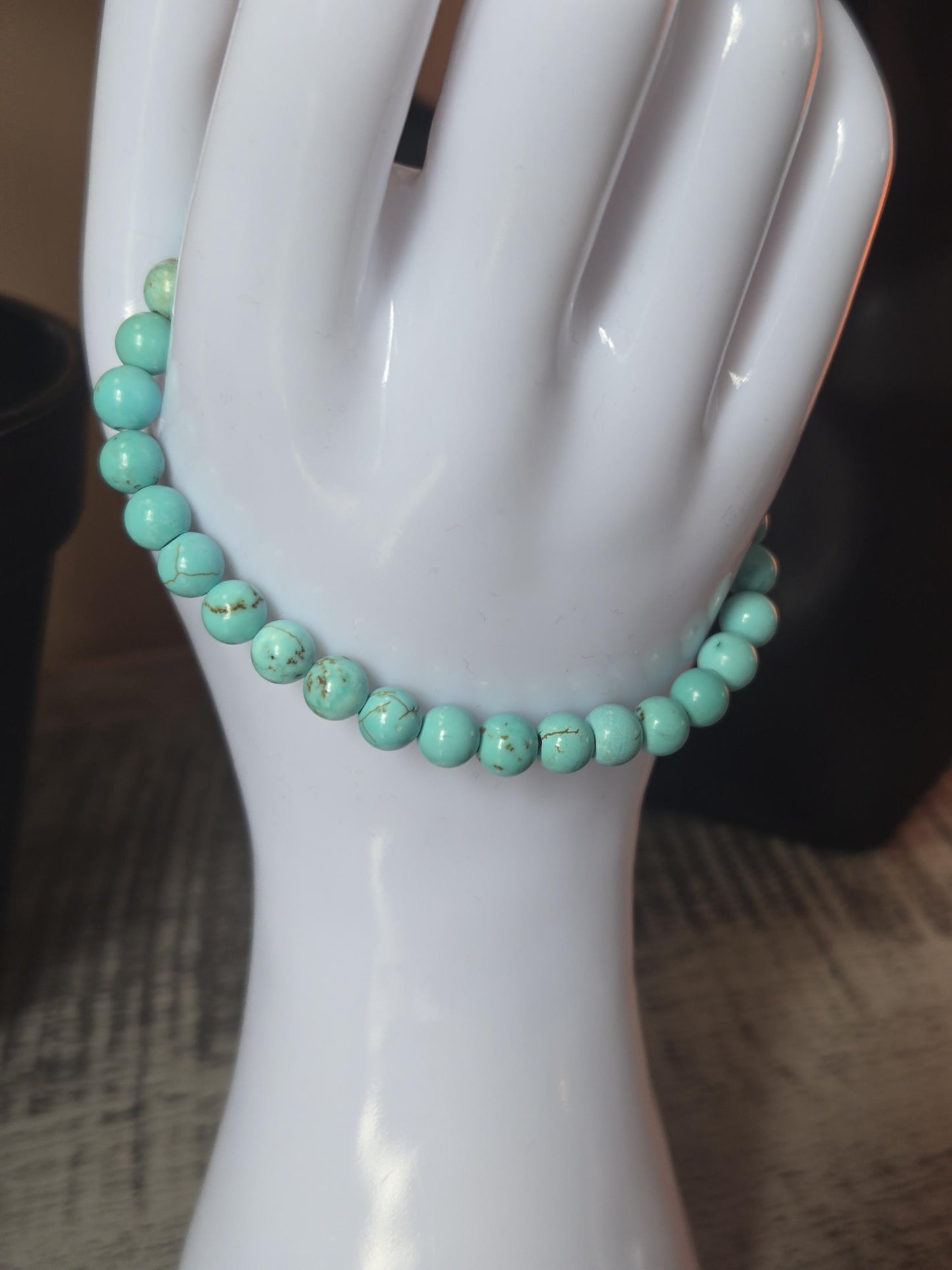 6mm Turquoise Crystal Gemstone Elasticated Beaded Bracelet Throat Chakra