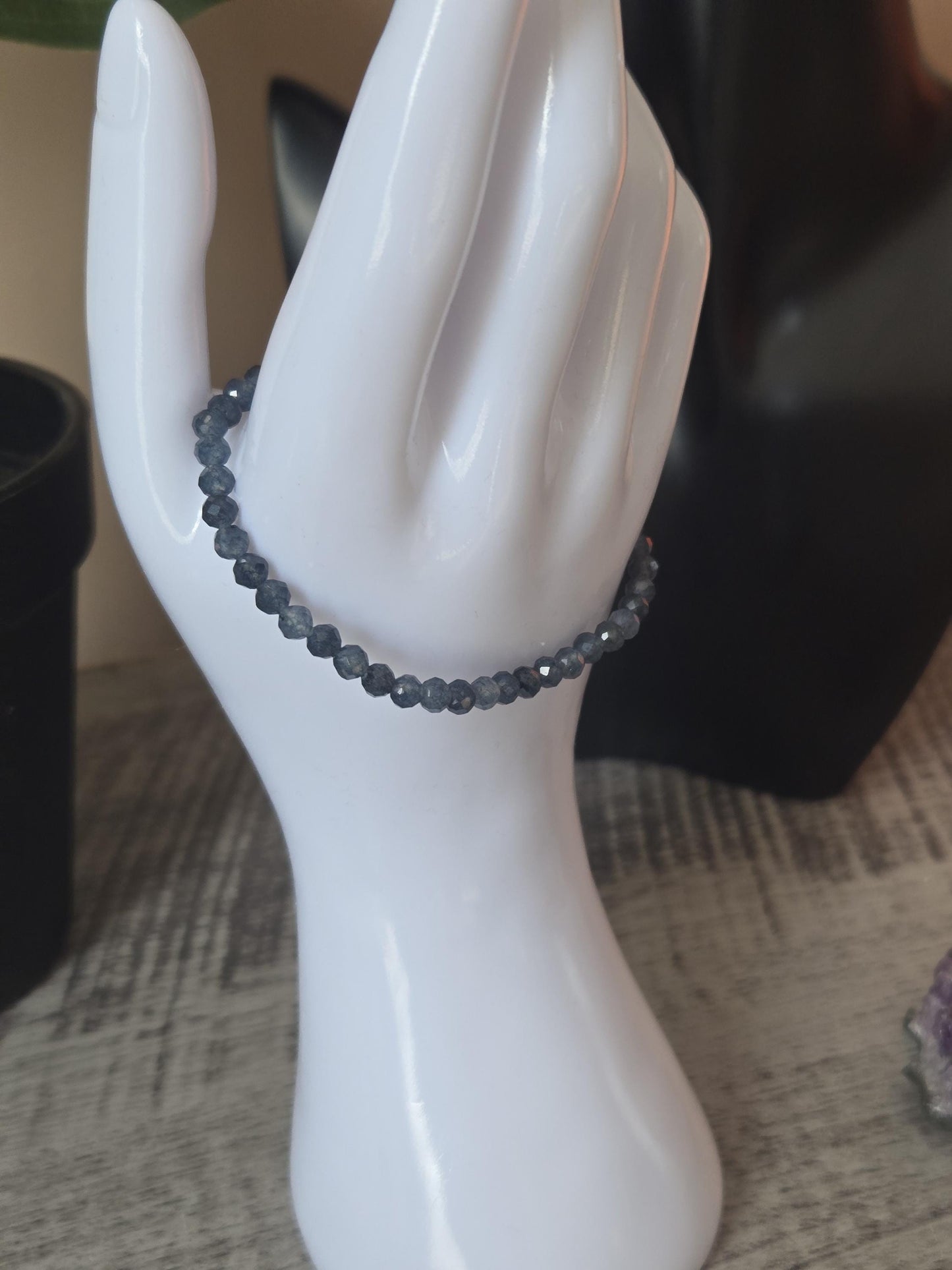 Natural 4x2mm Faceted Blue Sapphire Crystal Gemstone Beaded Bracelet