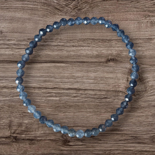 Natural 4x2mm Faceted Blue Sapphire Crystal Gemstone Beaded Bracelet