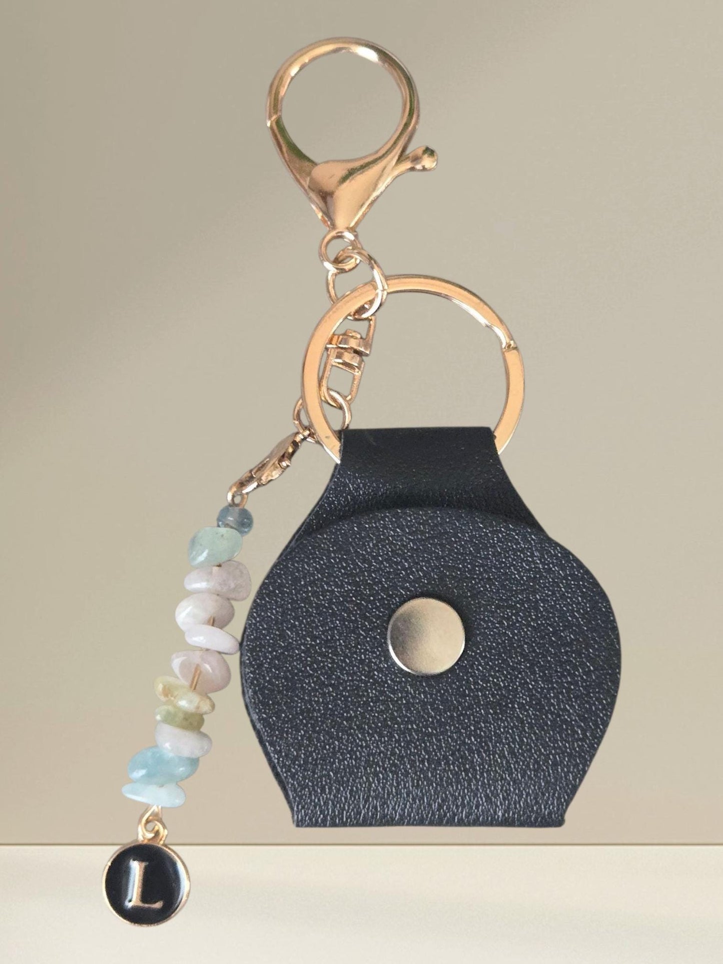 Black Leather Pocket Hug with Crystal Gemstone Silver Charm and Angel