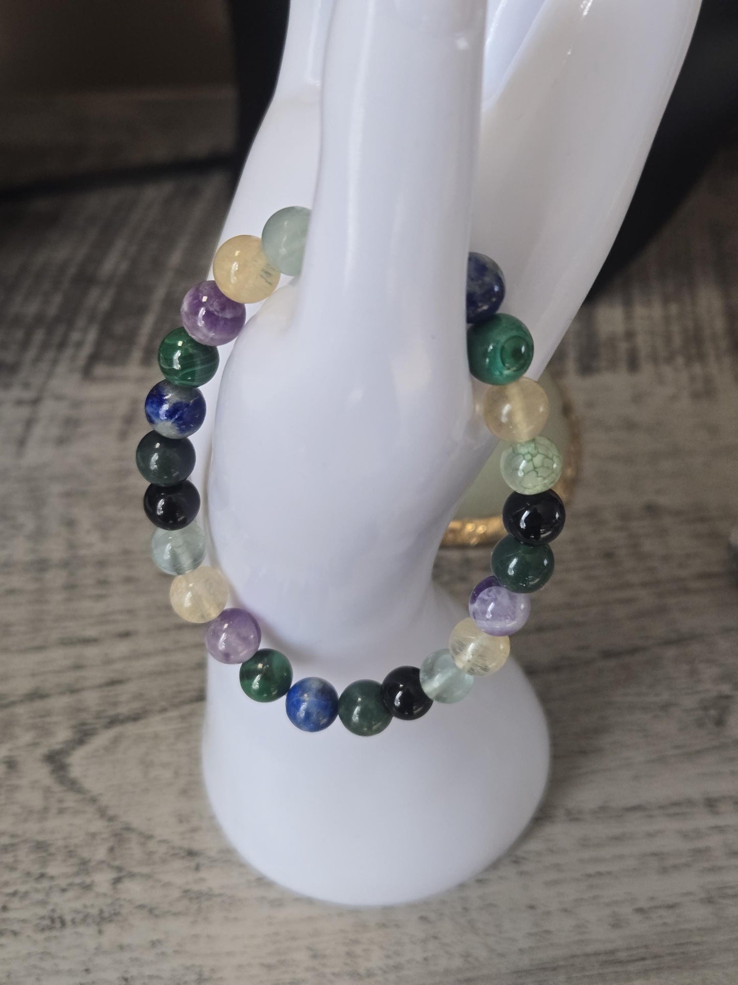 Malachite, Amethyst, Black Tourmaline, Moss Agate, Lapis Lazuli & Citrine Crystal Gemstone Bracelet