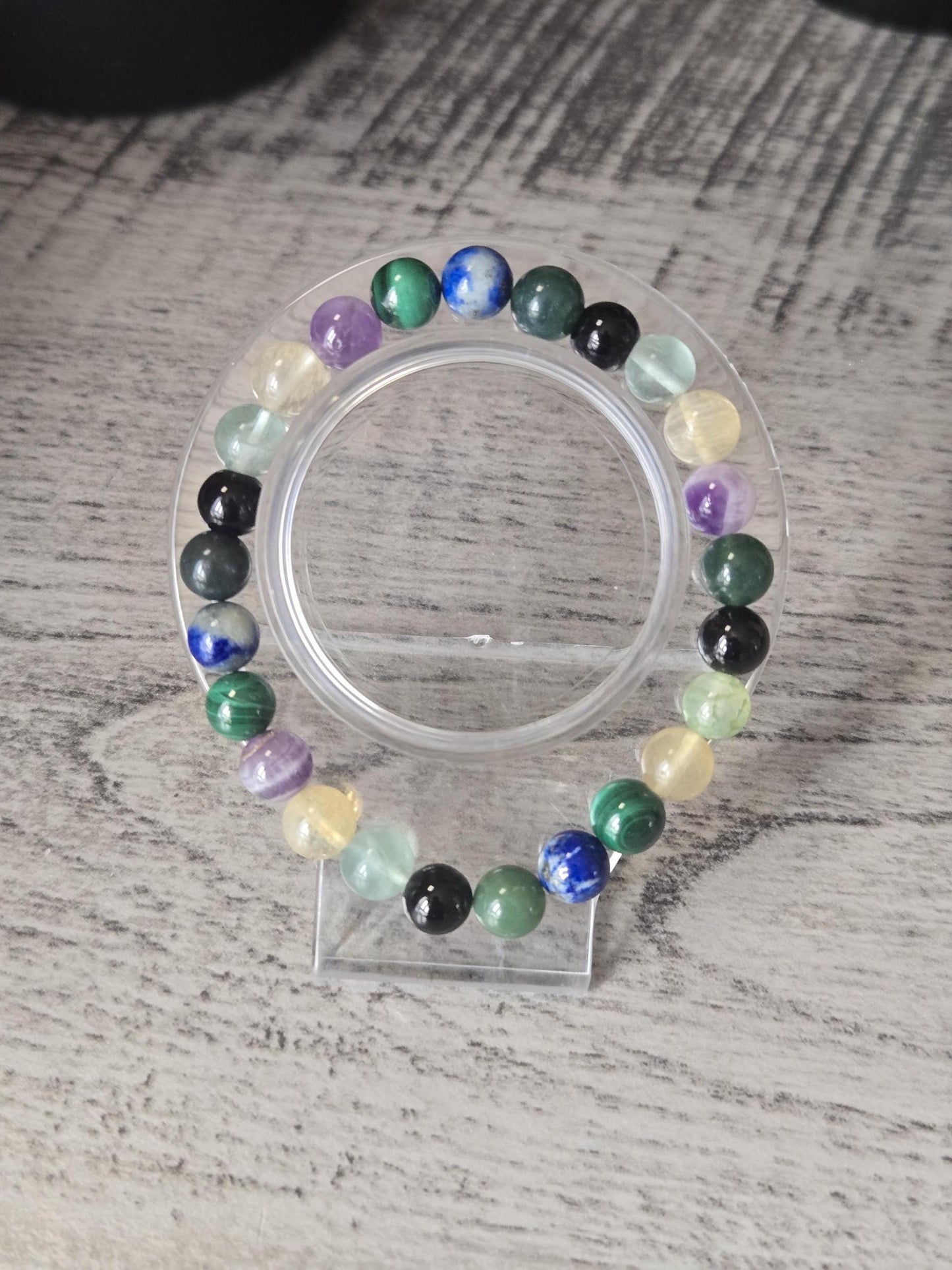 Malachite, Amethyst, Black Tourmaline, Moss Agate, Lapis Lazuli & Citrine Crystal Gemstone Bracelet