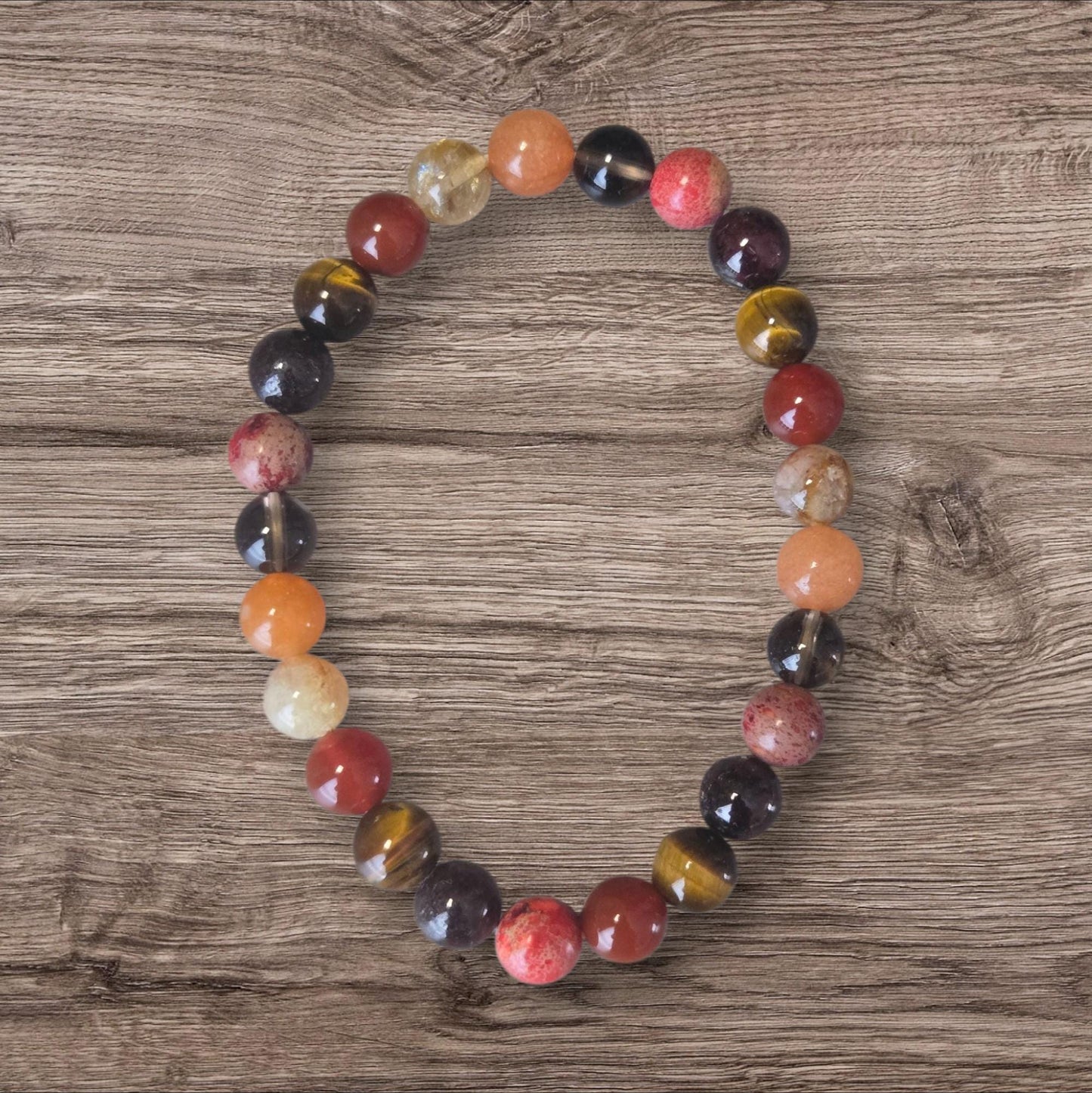 Tigers Eye, Jasper, Citrine, Sunstone & Carnelian Sacral & Solar Plexus Chakra Crystal Gemstone Beaded Bracelet