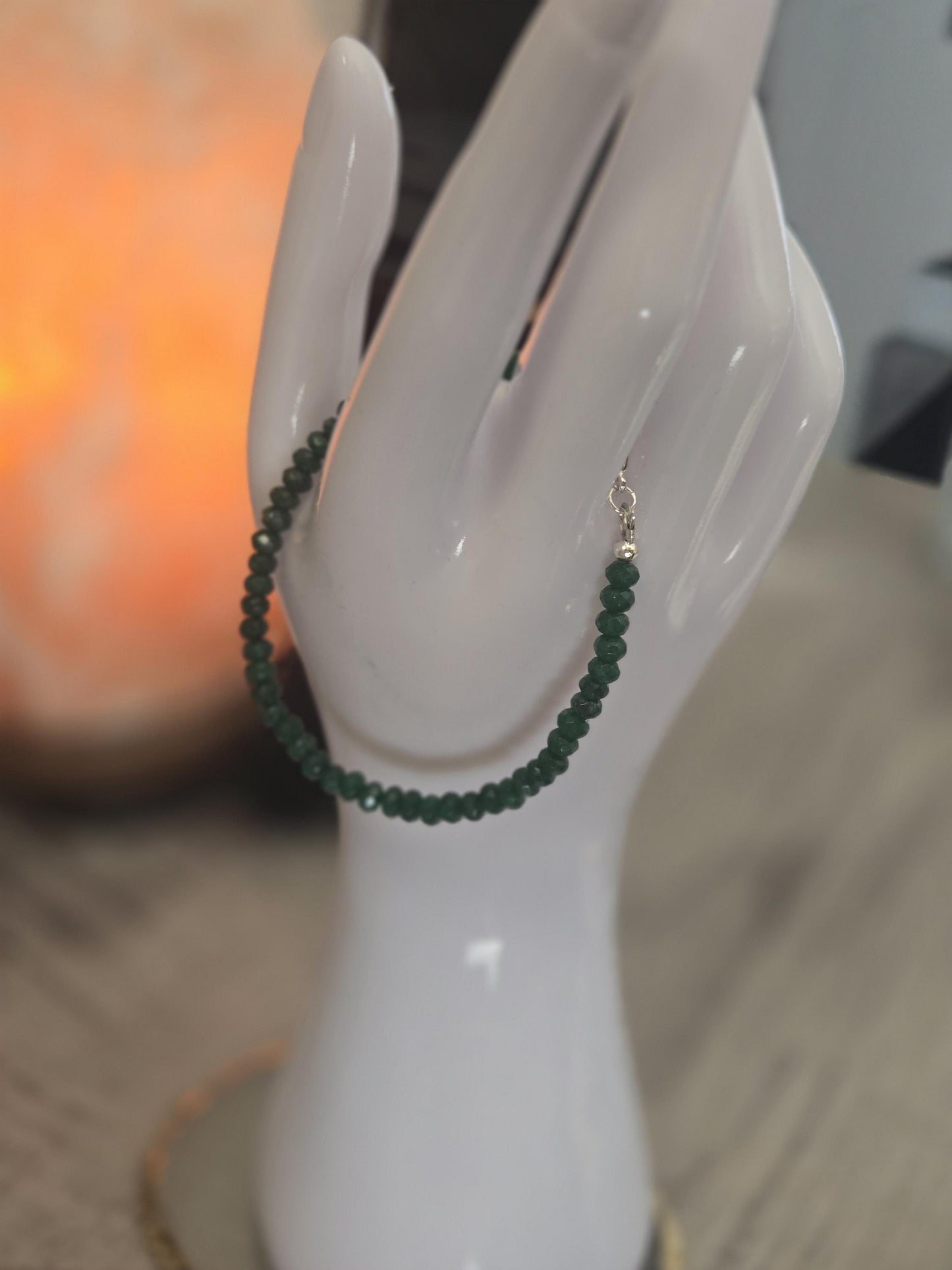 4mm Faceted Emerald Crystal Healing Beaded 925 Sterling Silver Gemstone Bracelet