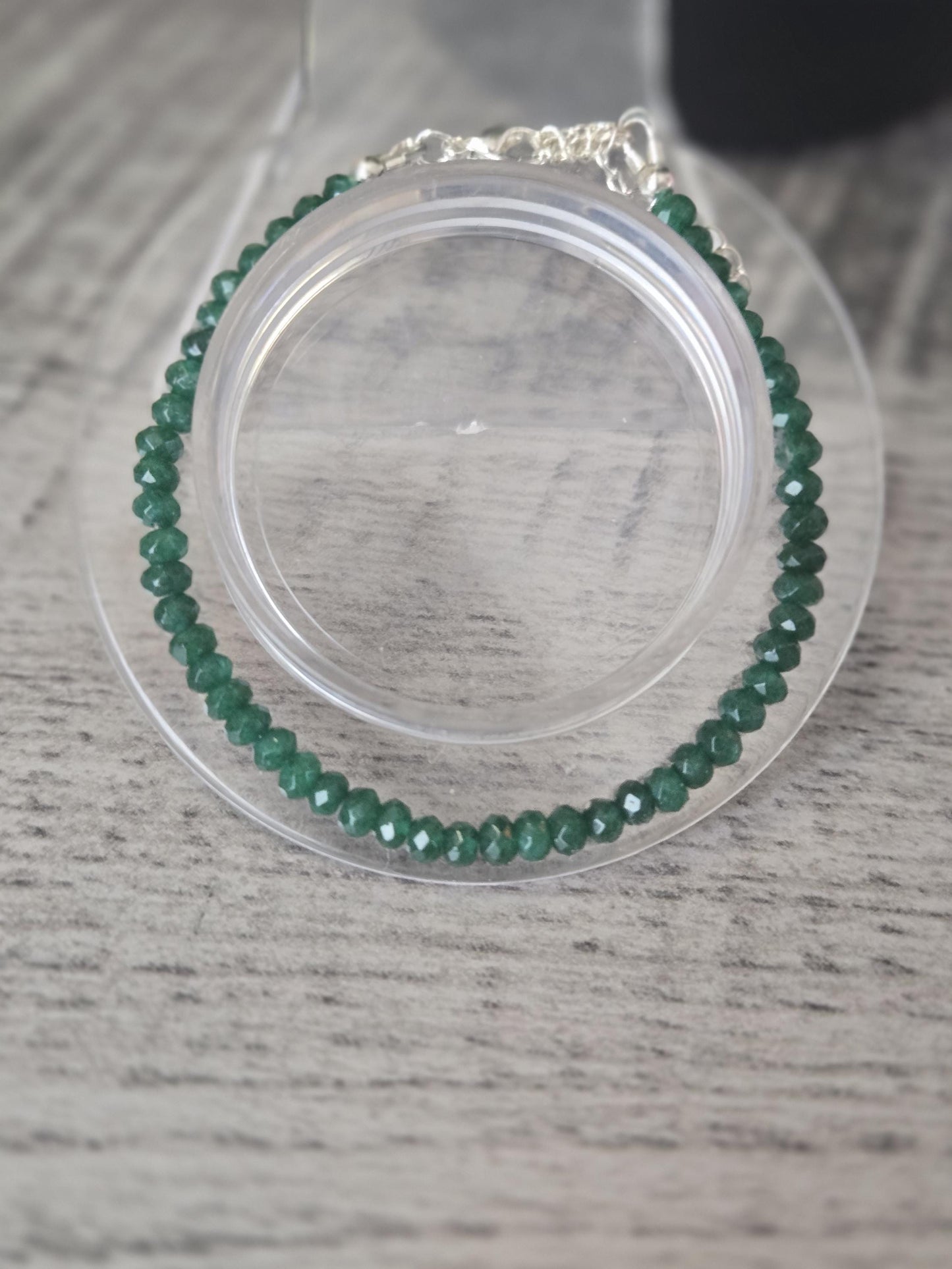 4mm Faceted Emerald Crystal Healing Beaded 925 Sterling Silver Gemstone Bracelet
