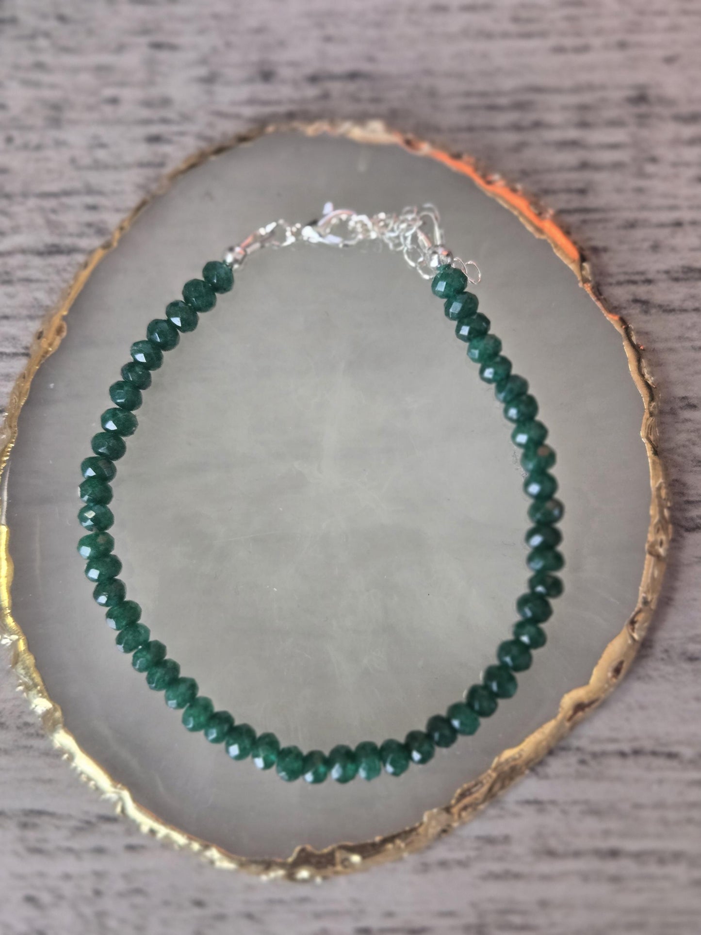 4mm Faceted Emerald Crystal Healing Beaded 925 Sterling Silver Gemstone Bracelet