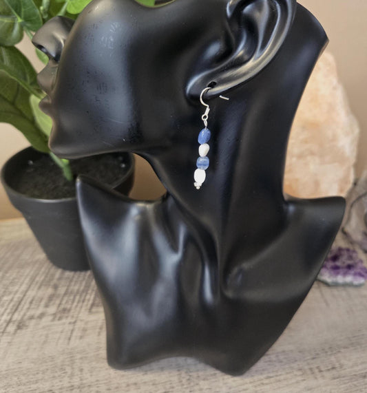 AAA Natural Kyanite and Moonstone Crystal Stone Earrings in Gold or 925 Silver