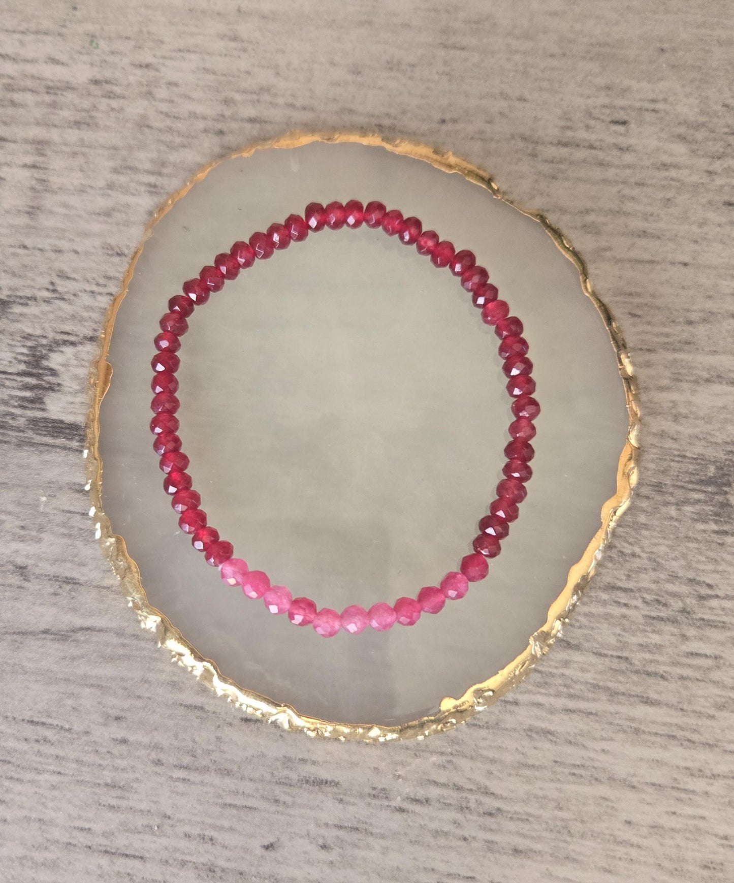 Ruby and Pink Tourmaline Faceted Crystal Gemstone Beaded Bracelet