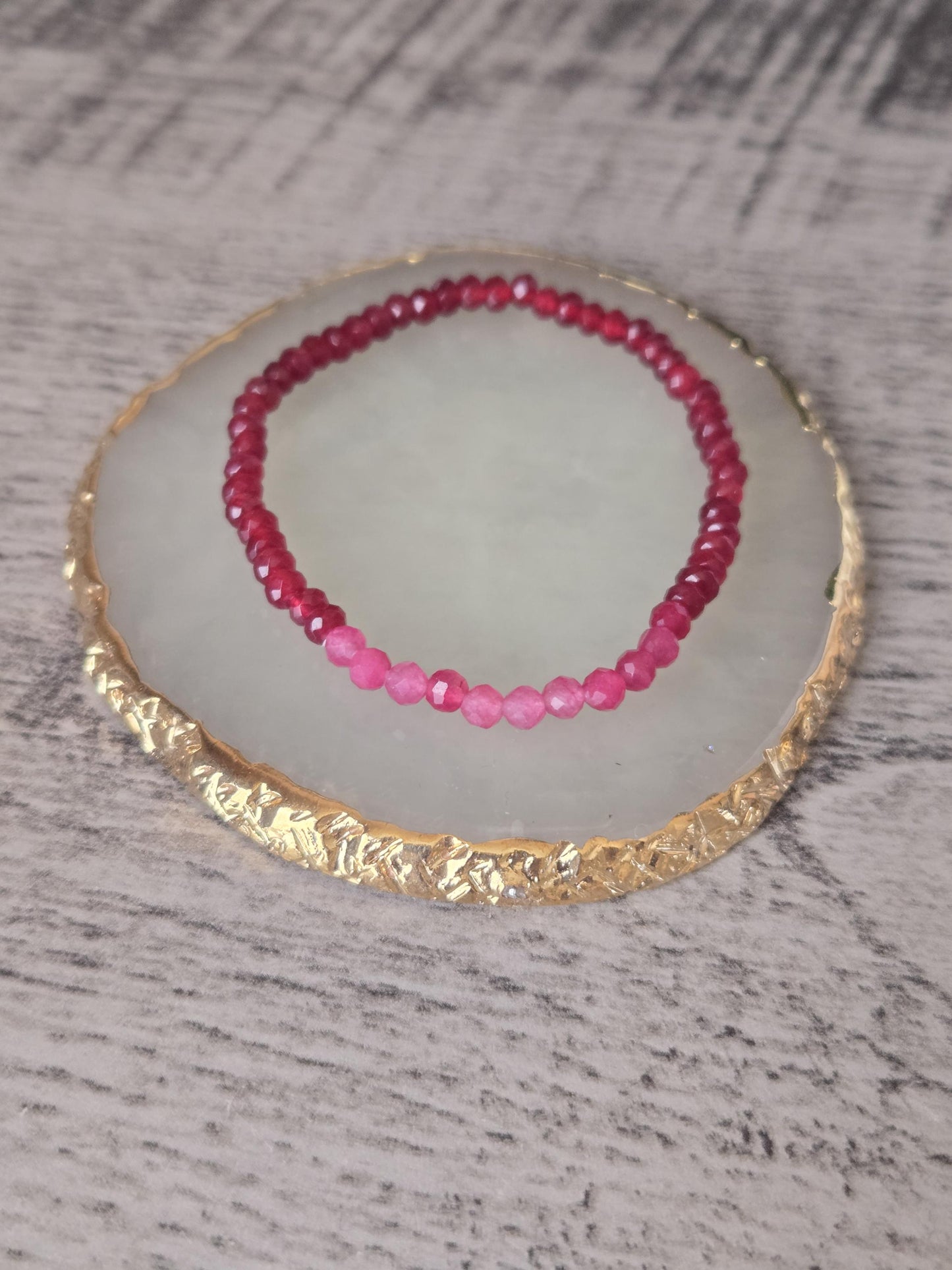 Ruby and Pink Tourmaline Faceted Crystal Gemstone Beaded Bracelet