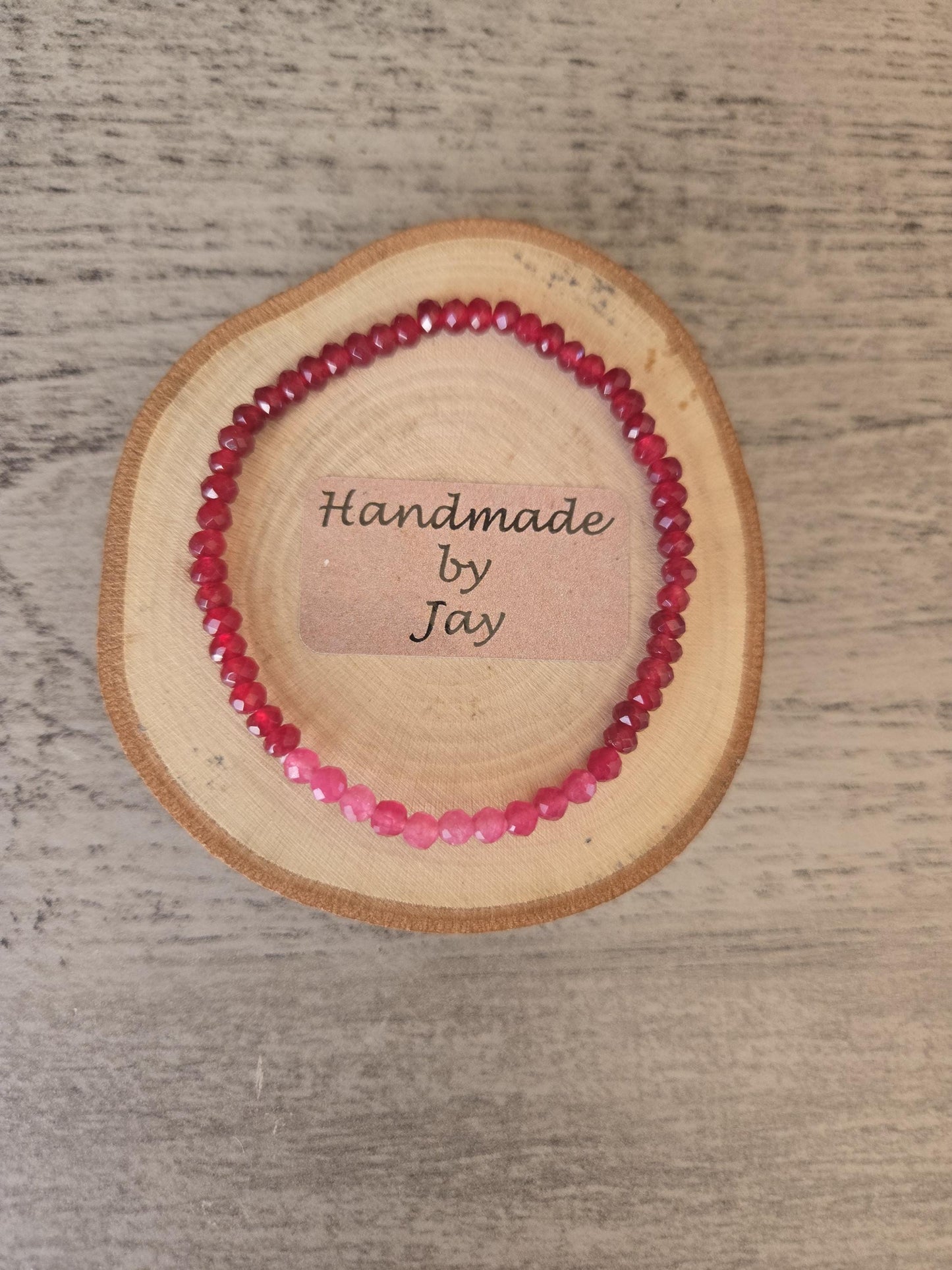 Ruby and Pink Tourmaline Faceted Crystal Gemstone Beaded Bracelet