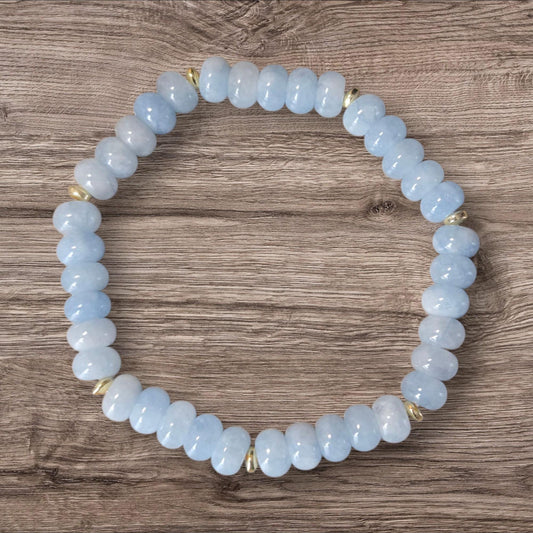 Aquamarine Crystal Healing Gemstone Beaded Bracelet. Throat Chakra Jewellery