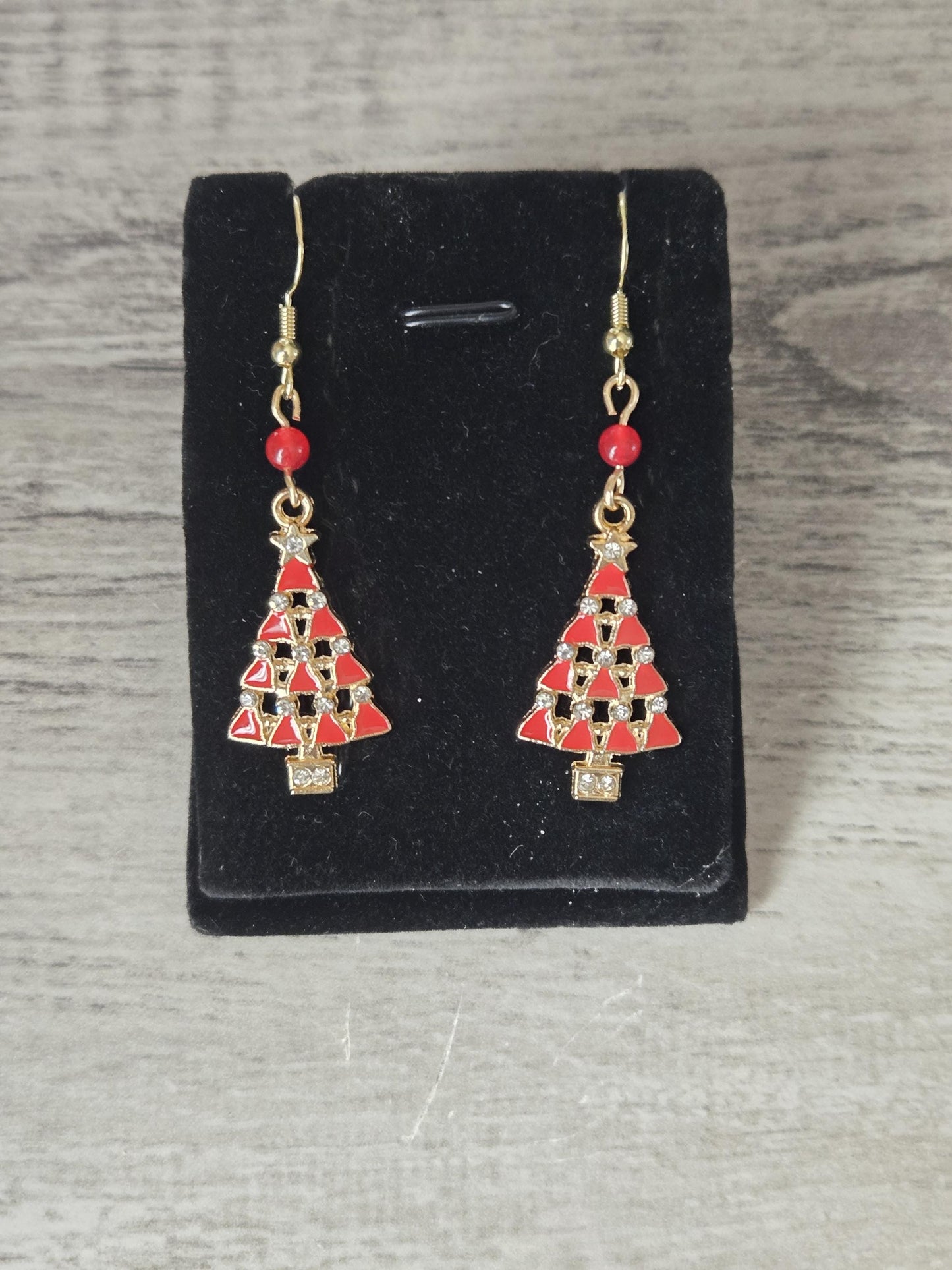 Handmade Christmas Charm Drop Earrings: Green Jade, Red Carnelian and Sterling Silver