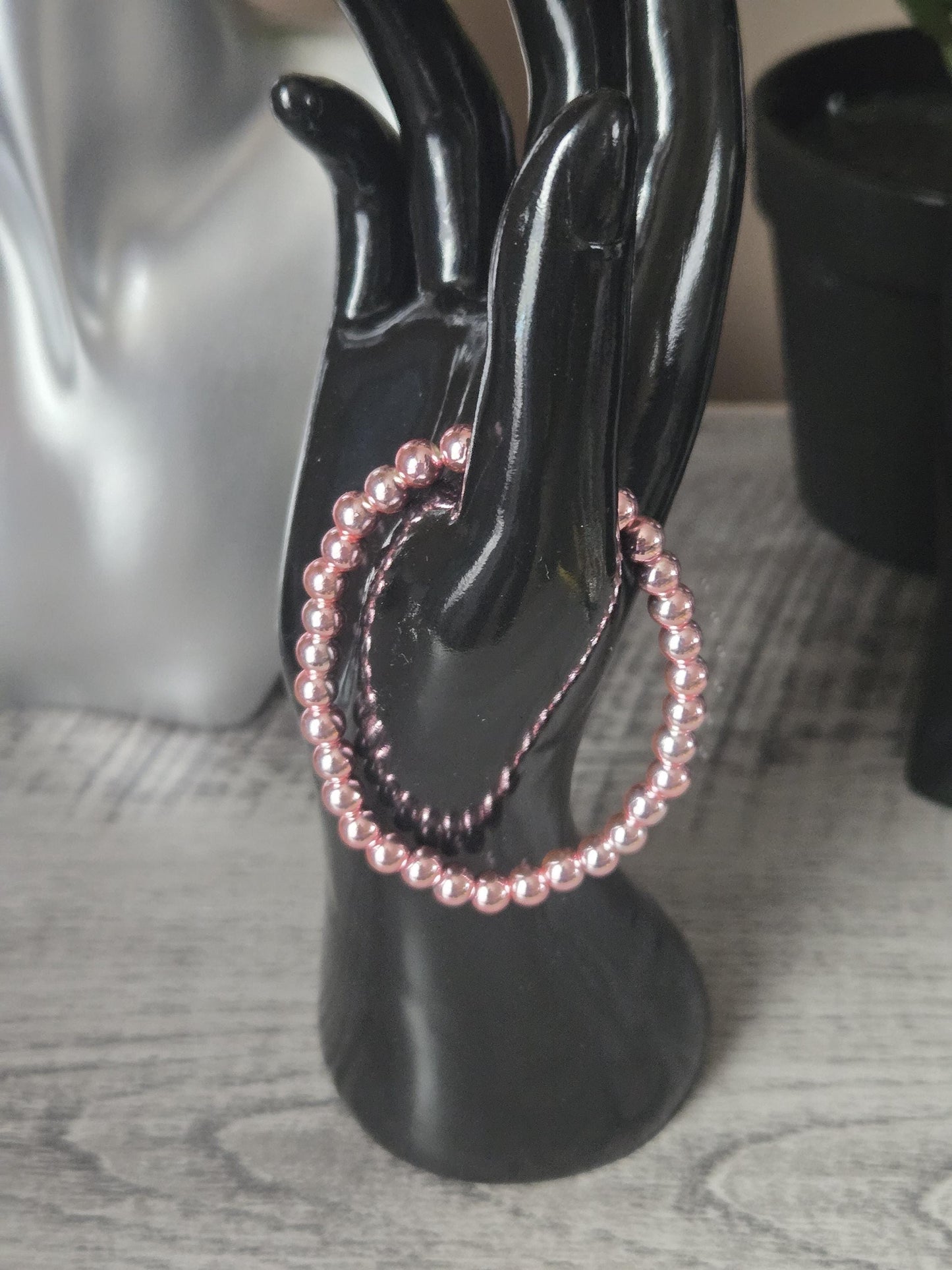Metallic Pink Hematite Crystal Gemstone Beaded  Chakra Bracelet