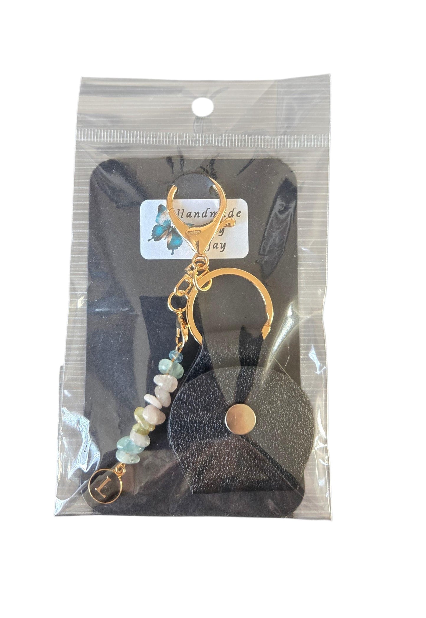 Personalise your Leather Pocket Hug Token Keepsake Keyring Crystal Gemstone Crystal Charm