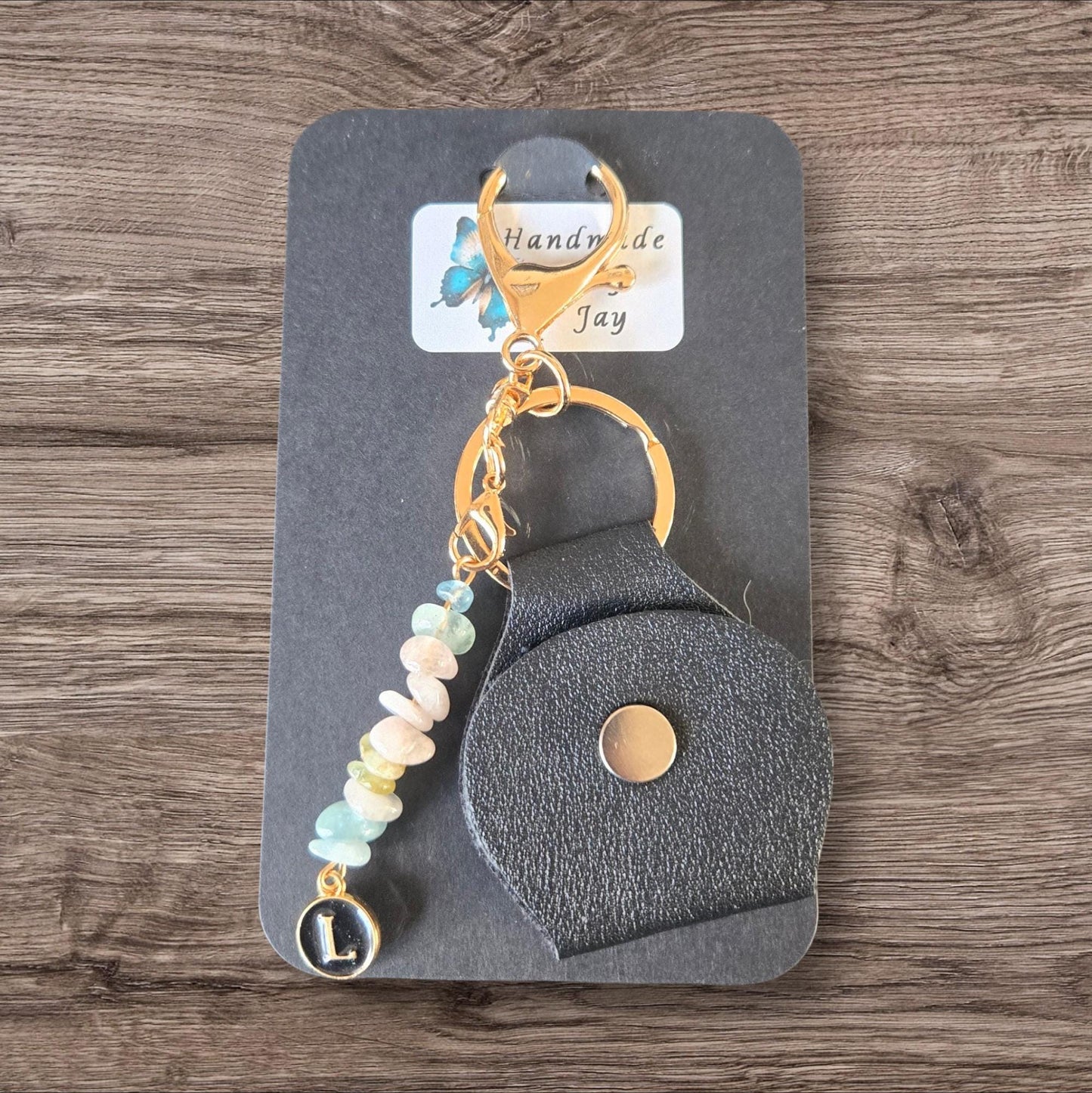 Personalise your Leather Pocket Hug Token Keepsake Keyring Crystal Gemstone Crystal Charm