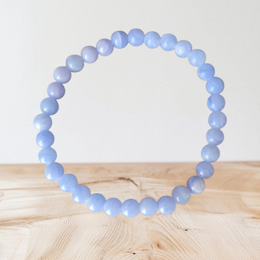 6mm Genuine Blue Lace Agate Crystal Beaded Gemstone Bracelet
