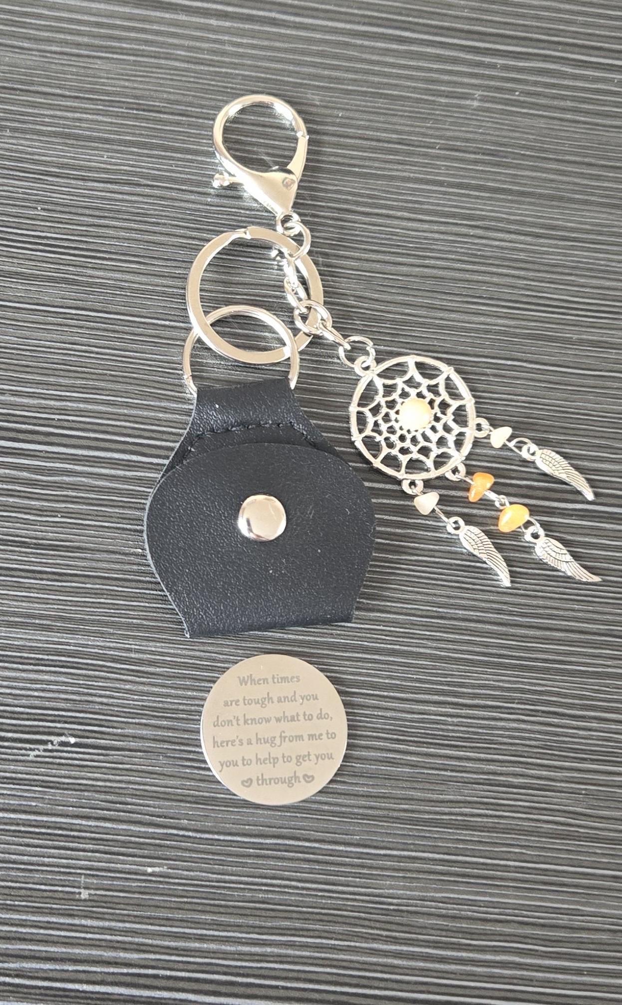 Black Leather Pocket Hug with Crystal Gemstone Silver Charm and Angel