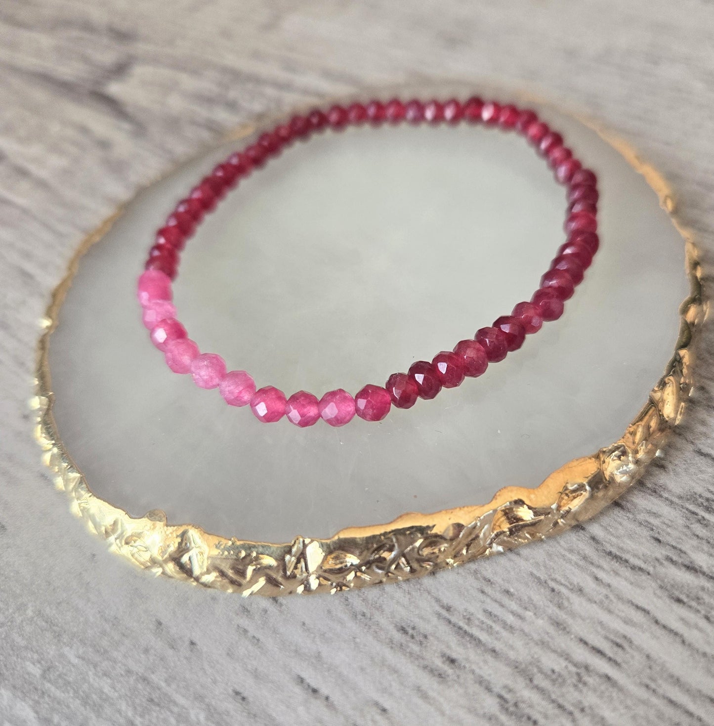 Ruby and Pink Tourmaline Faceted Crystal Gemstone Beaded Bracelet