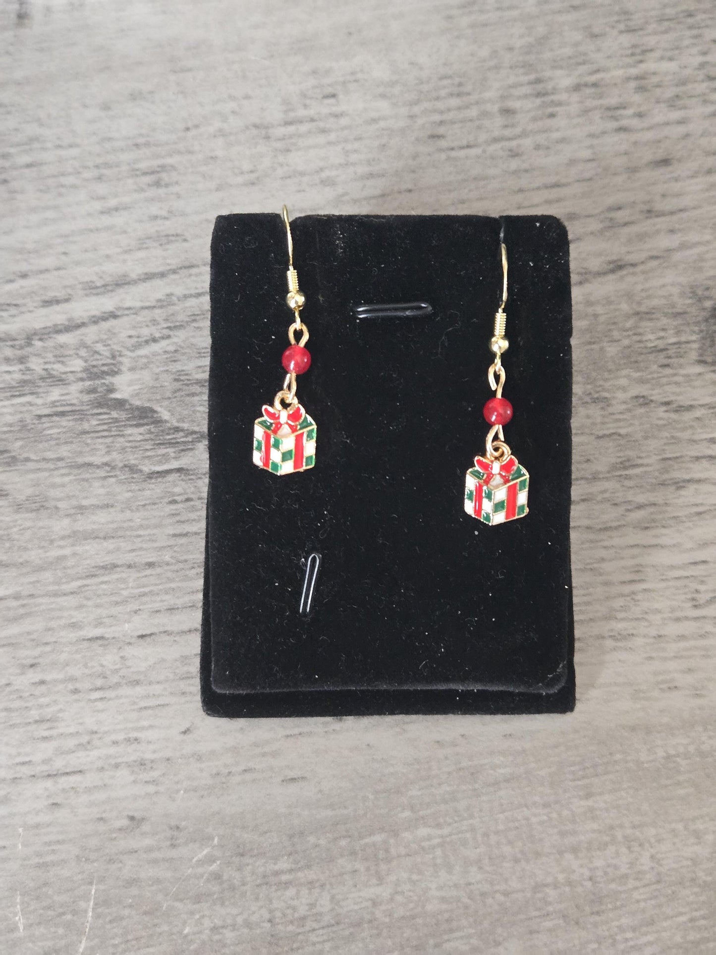 Handmade Christmas Charm Drop Earrings: Green Jade, Red Carnelian and Sterling Silver