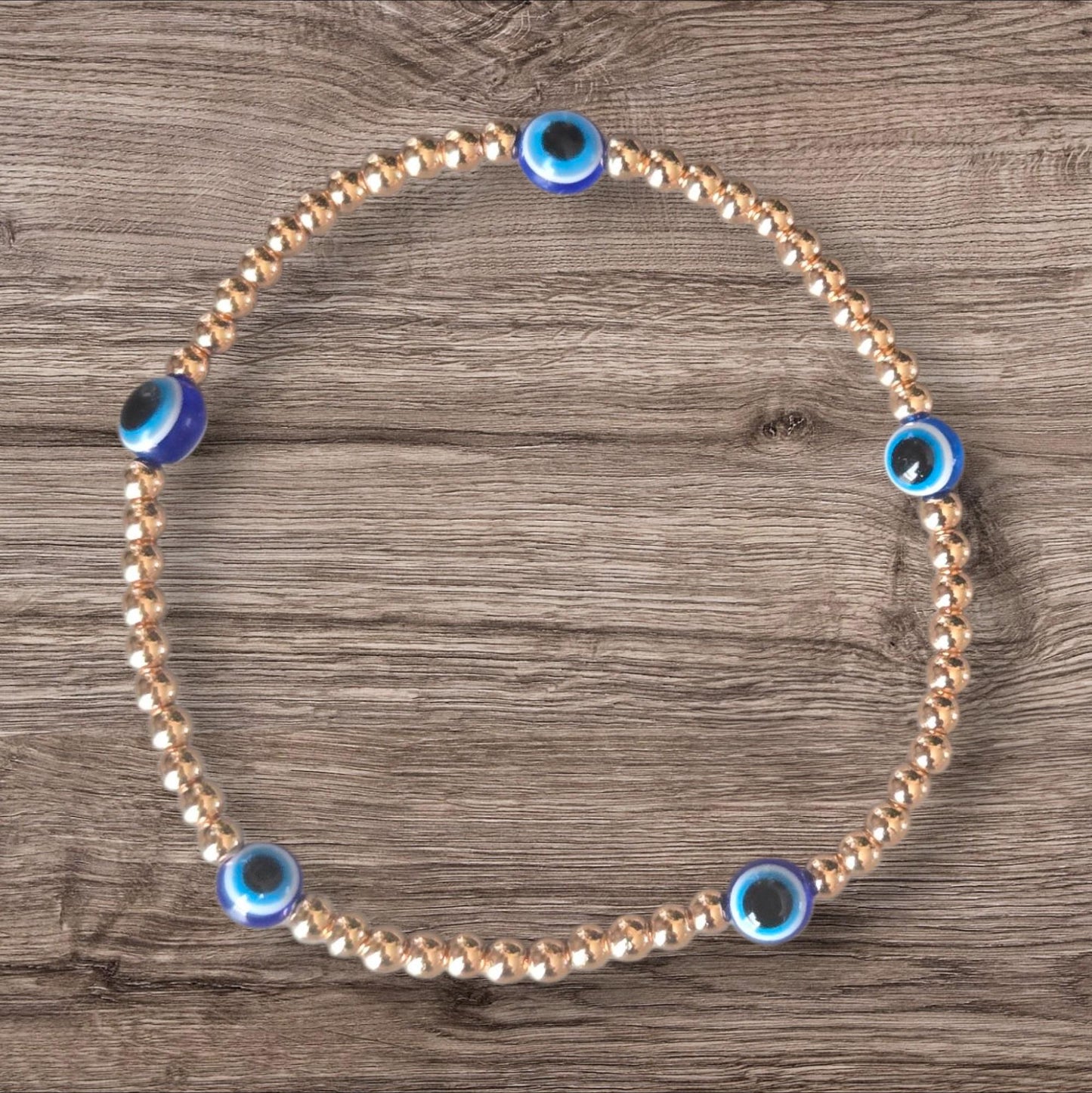 Dainty 3mm Gold Hematite Evil Eye Crystal Gemstone Beaded  Chakra Bracelet