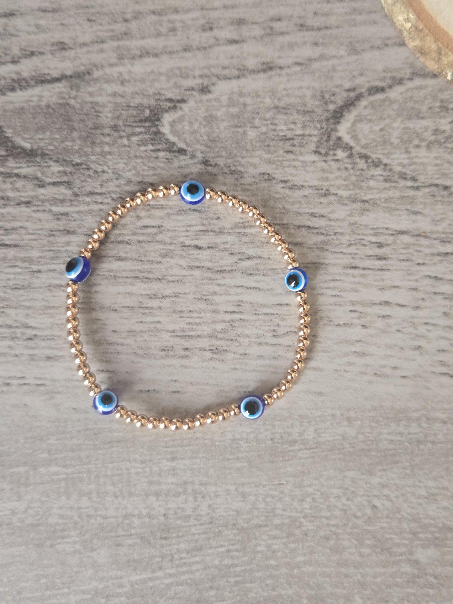 Dainty 3mm Gold Hematite Evil Eye Crystal Gemstone Beaded  Chakra Bracelet
