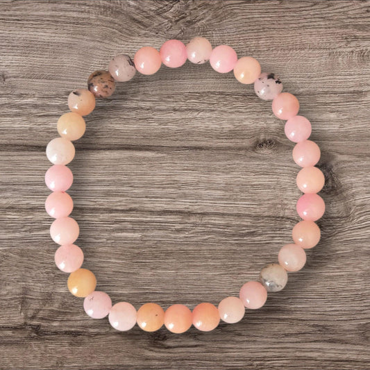 Pink Opal Crystal Gemstone Beaded Bracelet: Calming Crystal Bracelet