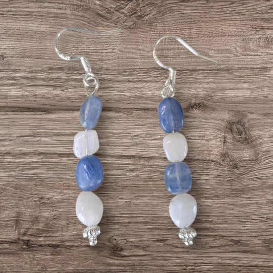 Kyanite Moonstone Crystal Healing Earrings: 925 Silver or Gold