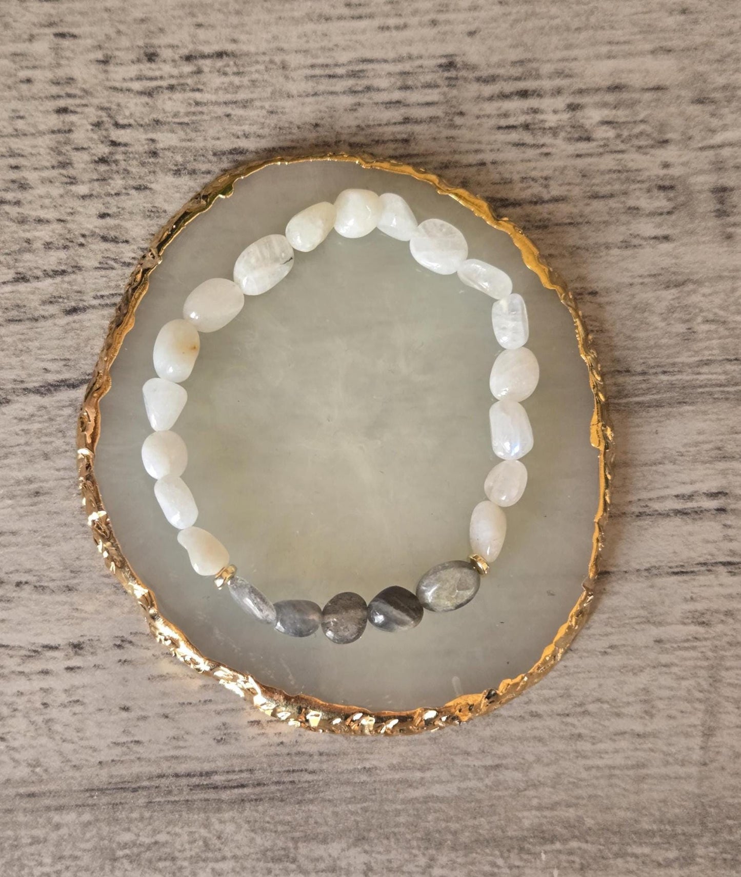 Moonstone and Labradorite Crystal Beaded Gemstone Bracelet