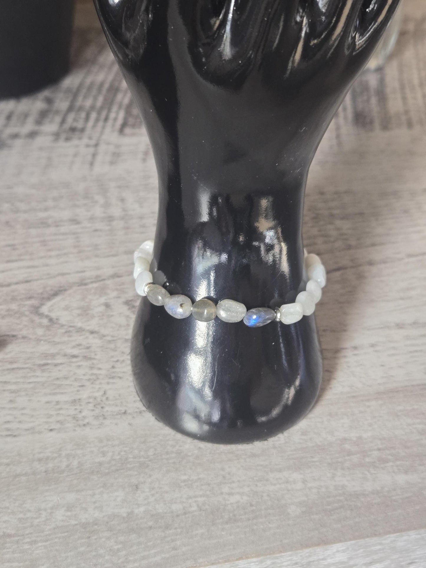 Moonstone and Labradorite Crystal Beaded Gemstone Bracelet